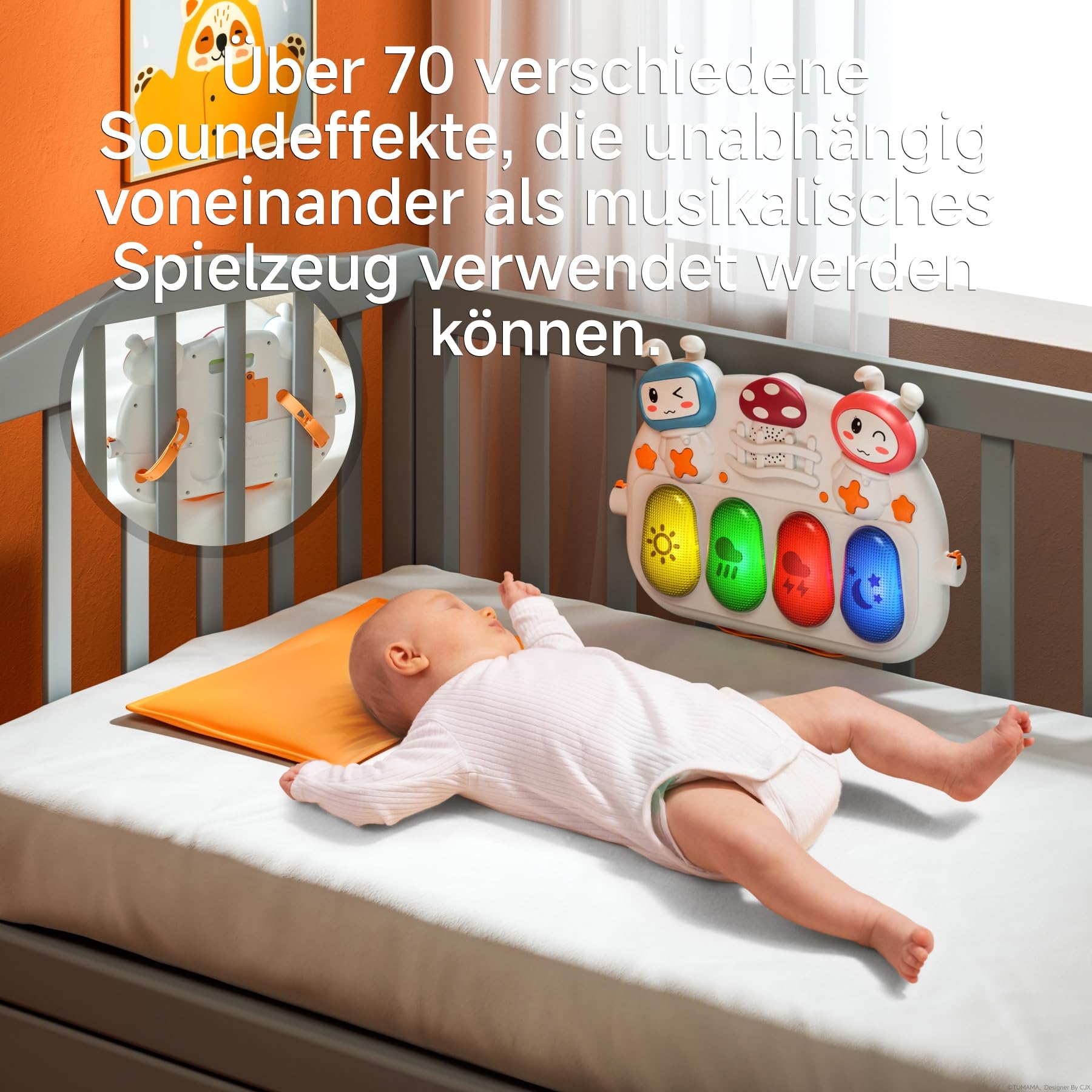 TUMAMA KIDS 4 in 1 Kickin' Tunes Spieldecke mit 70+ Geräuschen, 25+ Minuten Musik, Baby Klavier Turnmatte Fitness Aktivitäts Spielmatte mit 4 Rasseln und Spielbogen, Babyspielzeug ab 0 1 3 6 9 Monate