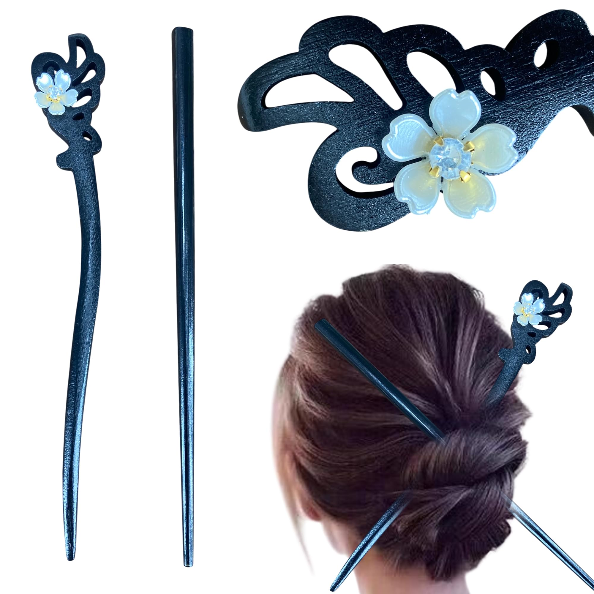 TEMPERIA (2pcs) Hair Bun Stick for Women & Girls | Chinese Juda Hair Accessories for Women for Party & Wedding | Elegant, Lightweight, Durable & Easy to Use (Black)-image-40