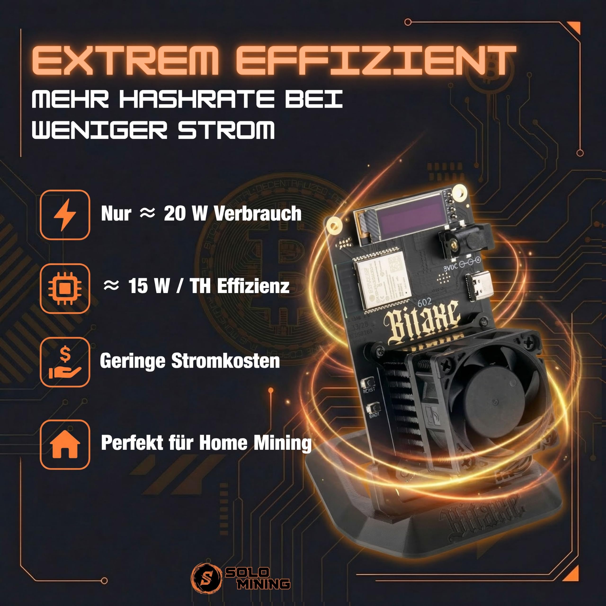 Bitaxe 602 Gamma Bitcoin Miner – Premium Plug-and-Play Home Miner | Made in Germany | 1,3 TH/s | inkl. Netzteil & Halterung (Performance Lüfter (Noctua))