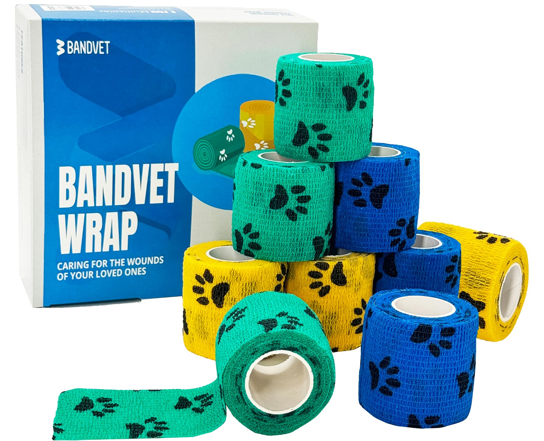 BANDVET WRAP Self Adhesive Bandage Wrap - Pack of 09 Assorted Colors, Breathable & Water-Resistant Vet Wrap for First Aid, Sports Injury, Body Sprains
