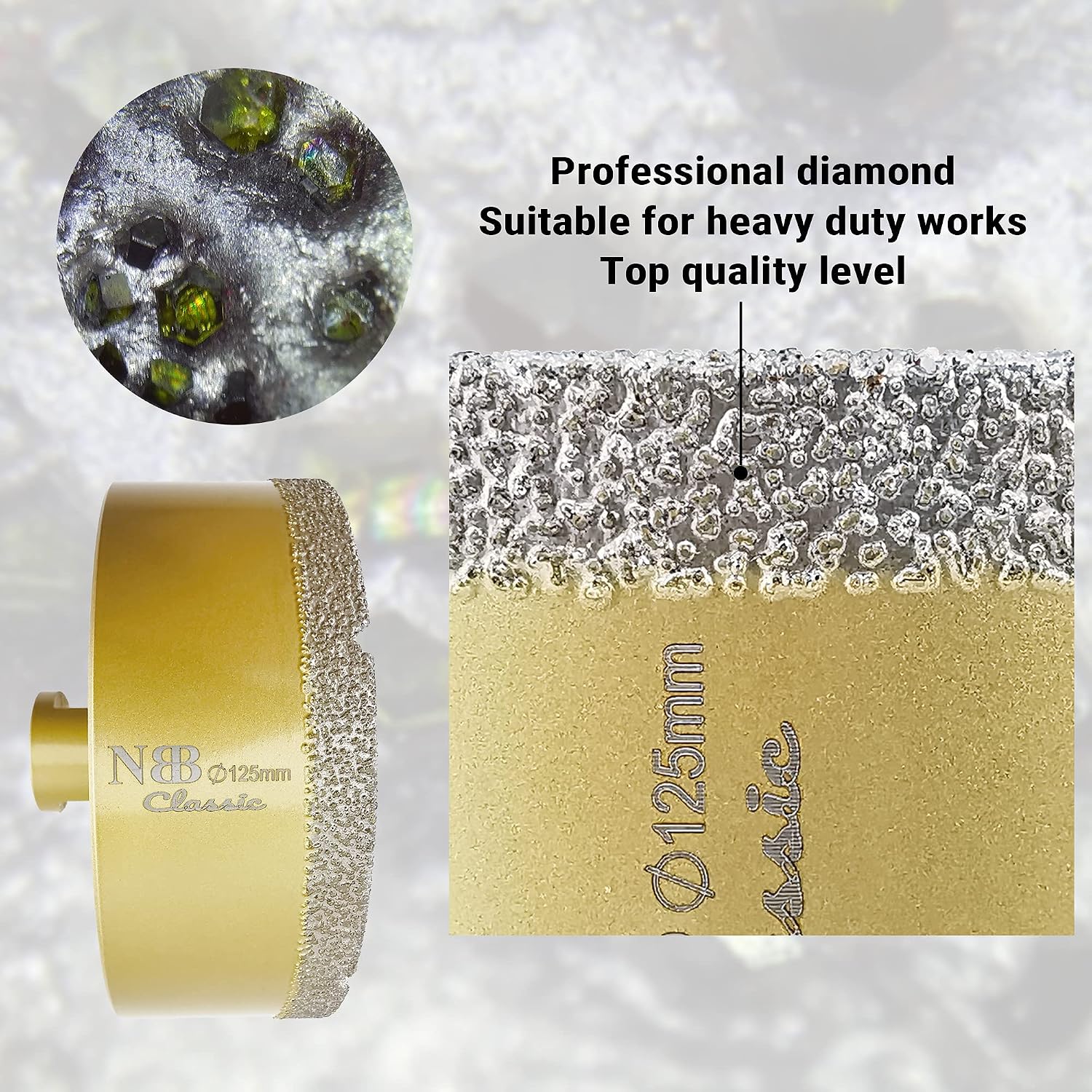 NBB vacuum brazed diamond hole saw with M14, Classic Golden type - Image 4