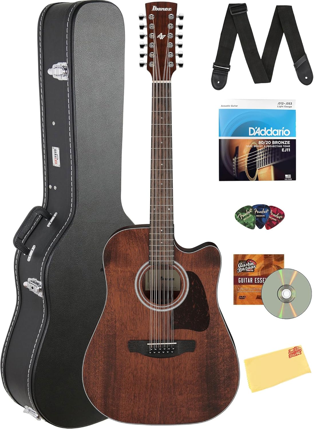 Ibanez AW5412CE Artwood Traditional Acoustic-Electric Guitar - Open Pore Natural Bundle with Case, Strap, D'Addario Strings, Picks, Austin Bazaar Instructional DVD, and Polishing Cloth