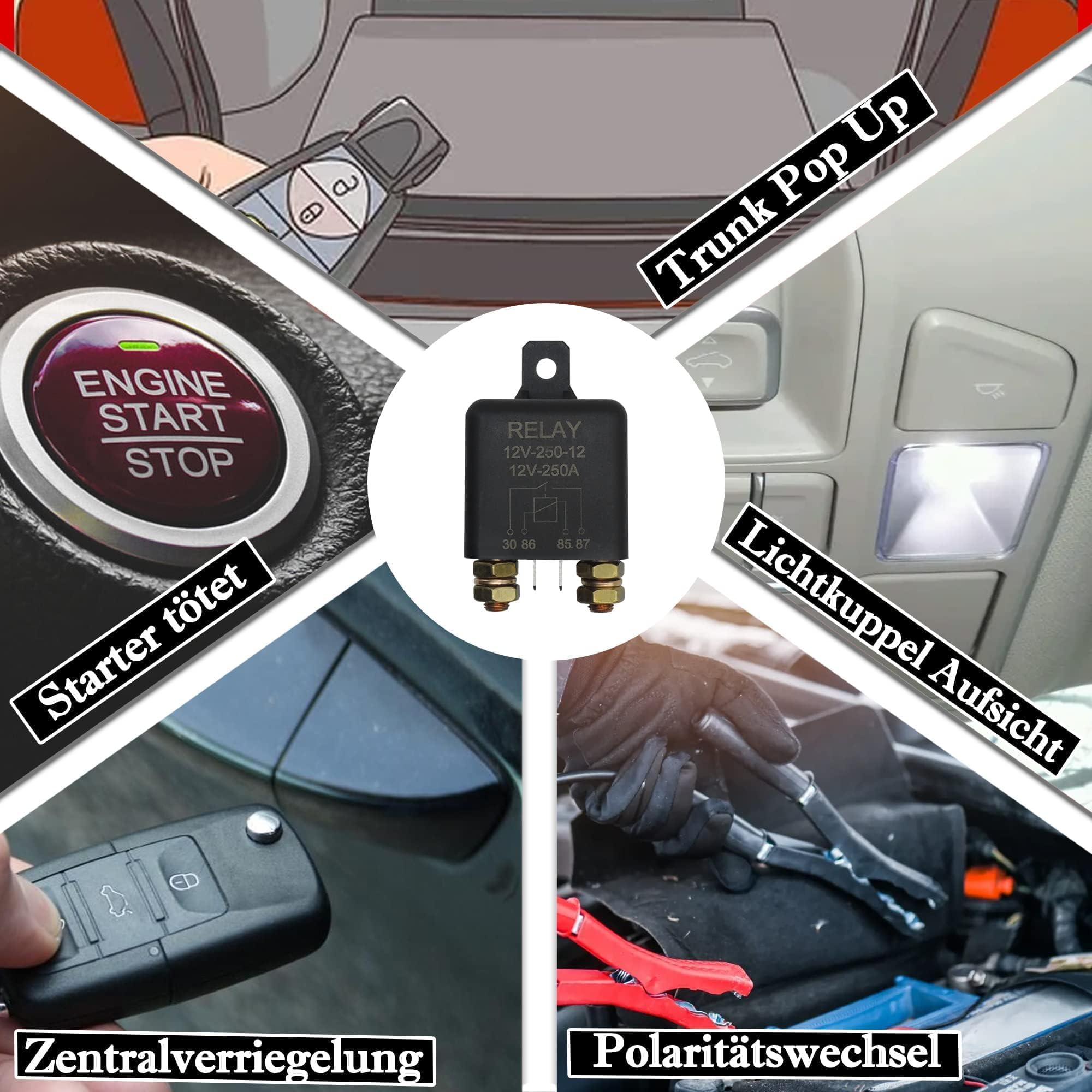Relè di Interruzione 12V 250A per Auto, Camion, Barche - Ad Alte Prestazioni Con Base a 2 Pin + 2 Connessioni - Relè di Ricarica Diviso