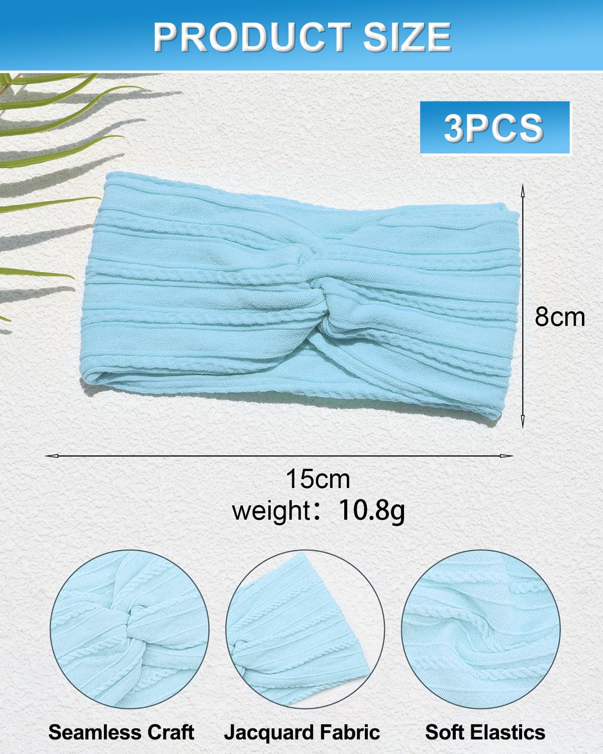 Lot de 3 bandeaux pour bébé fille, bandeau bebe fille 0-3 mois，bandeaux en pour bébé, doux et mignons (bleu + rose clair + vert)