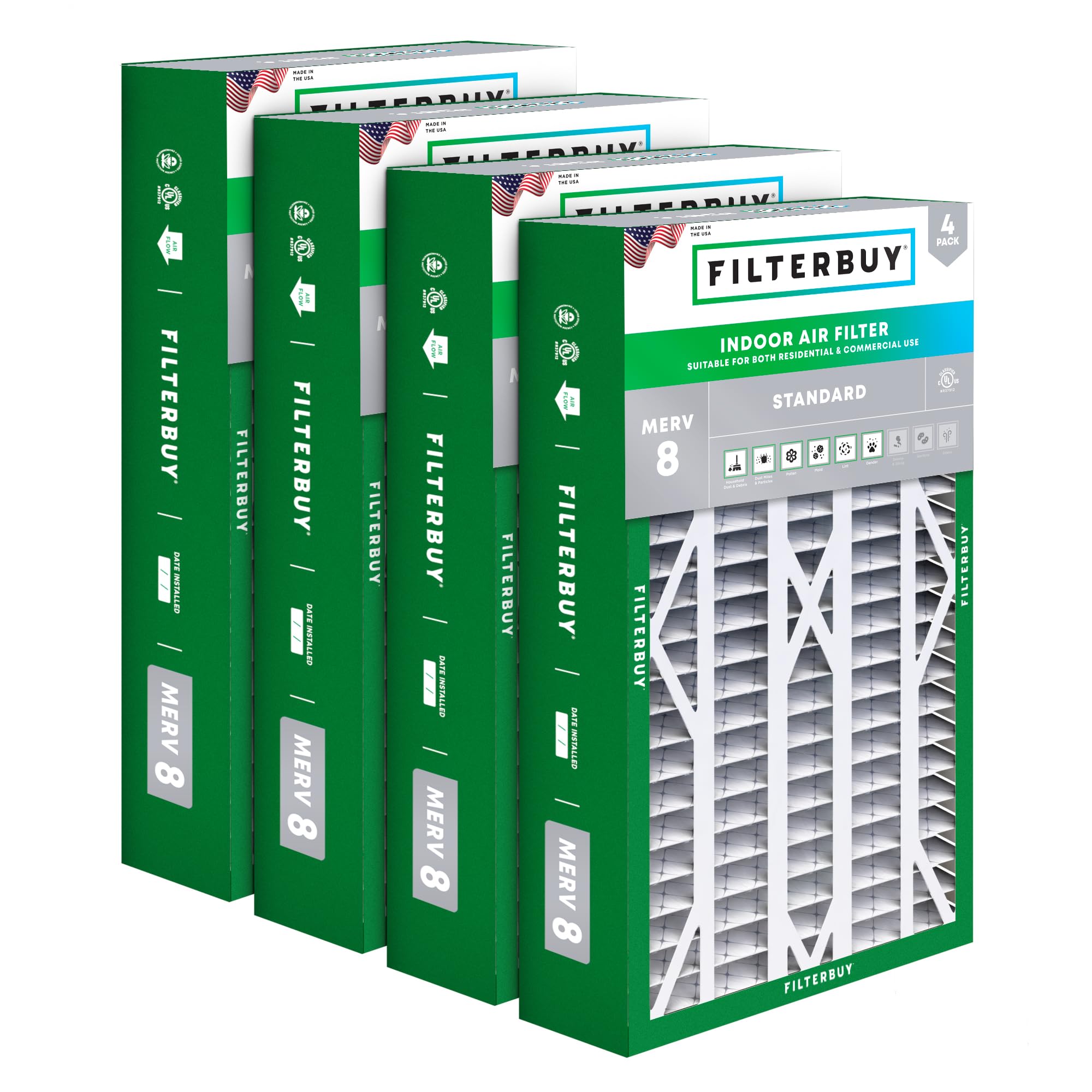 Filterbuy 16x16x2 MERV 8 Pleated Air Filters For HVAC & AC Furnace (12