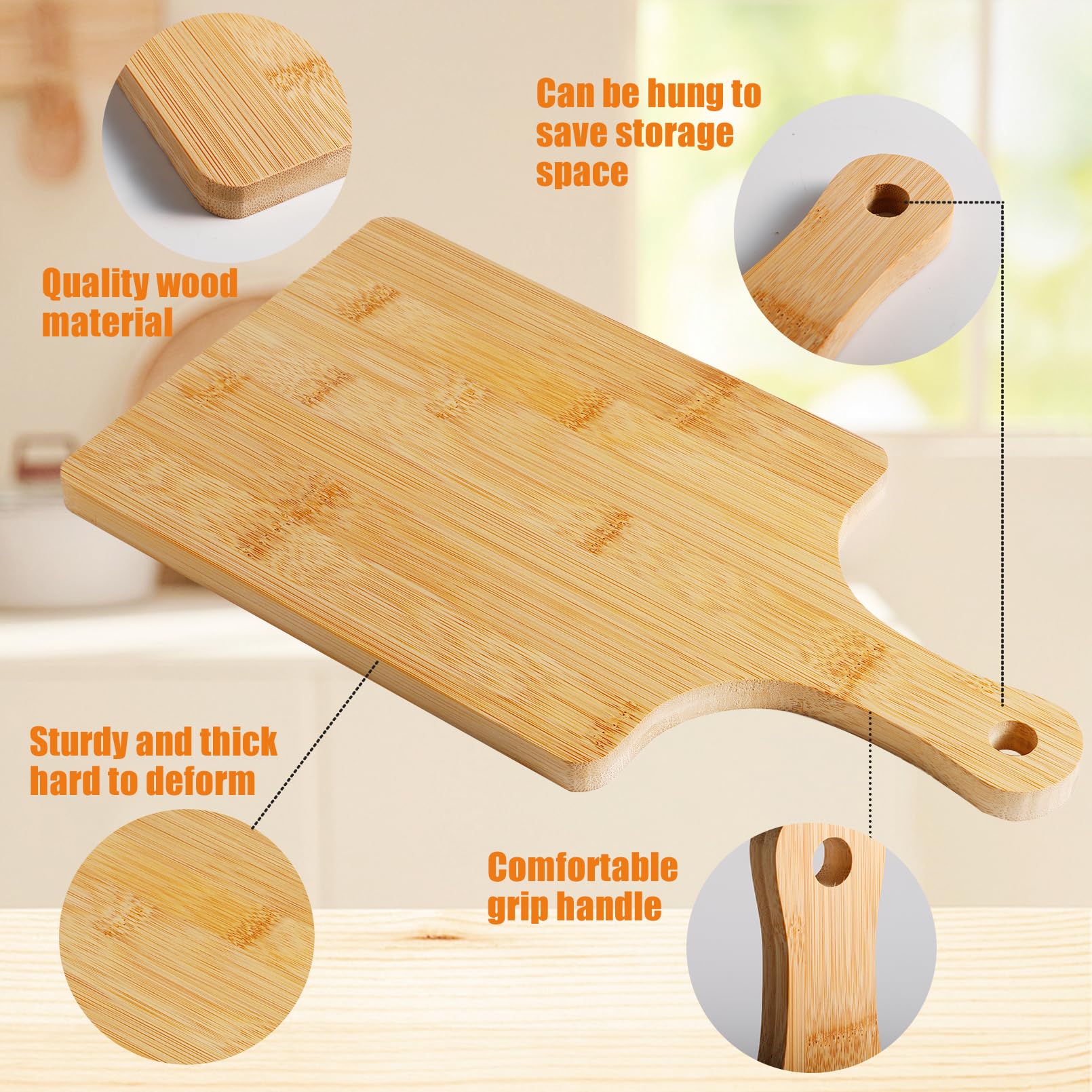 10 tablas de cortar de madera con asa, tabla de cortar de cocina de madera de 13.8 x 7 pulgadas, tabla de cortar de bambú a granel, tabla de servir para queso, pizza, pan, tablas de