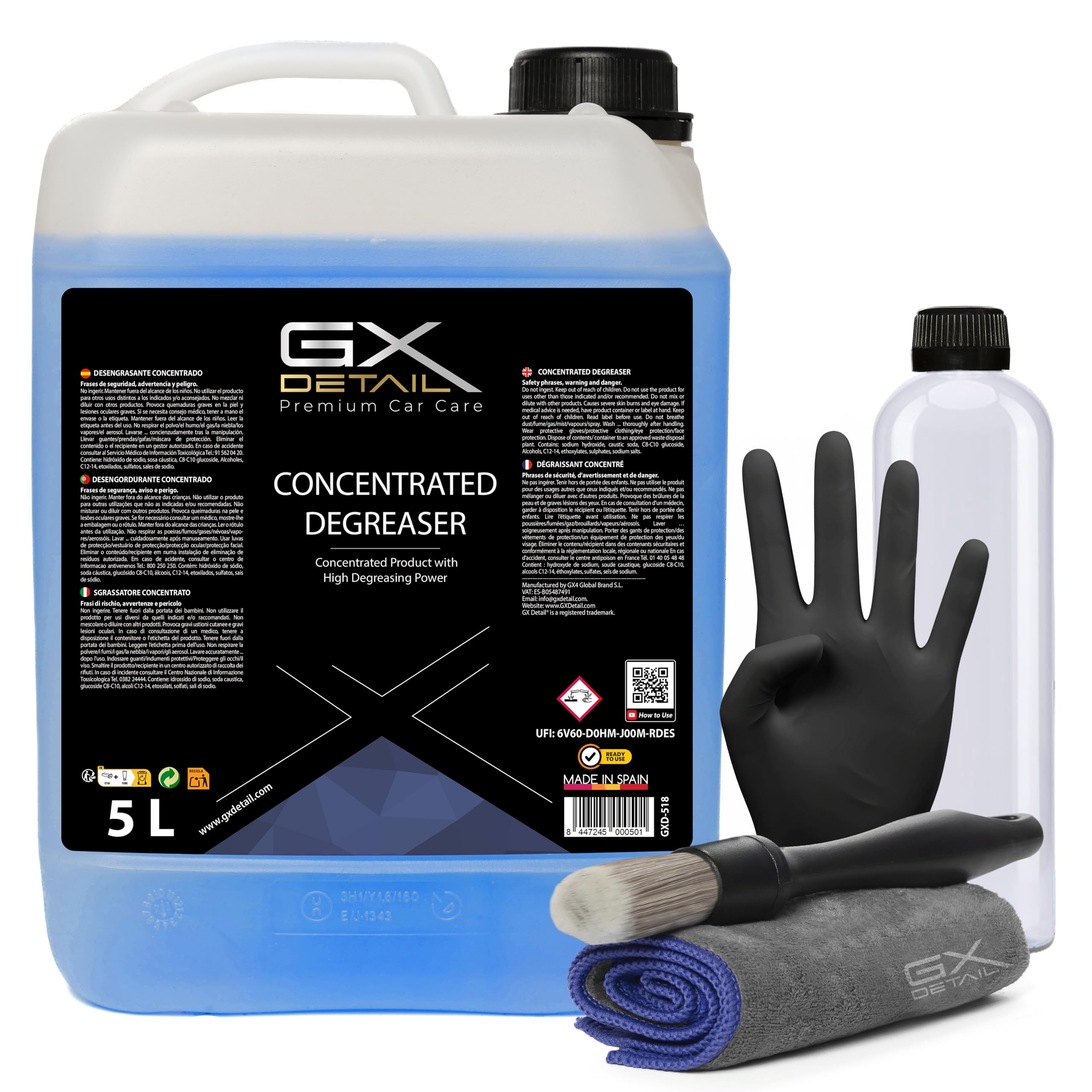 GxDetail Desengrasante para Coche 5 Litros – Elimina Grasa, Aceite y Suciedad Difícil – Limpieza Potente para Motores, Llantas y Carrocería – Fórmula Concentrada y Segura