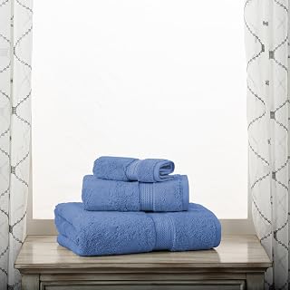 Superior Madison Egyptian Cotton Pile 3 Piece Towel Set, Includes 1 Bath, 1 Hand, 1 Face Towel/Washcloth, Heavyweight, Spa, Resort, Ultra Soft Luxury Towels, Thick Plush Essentials, Denim Blue