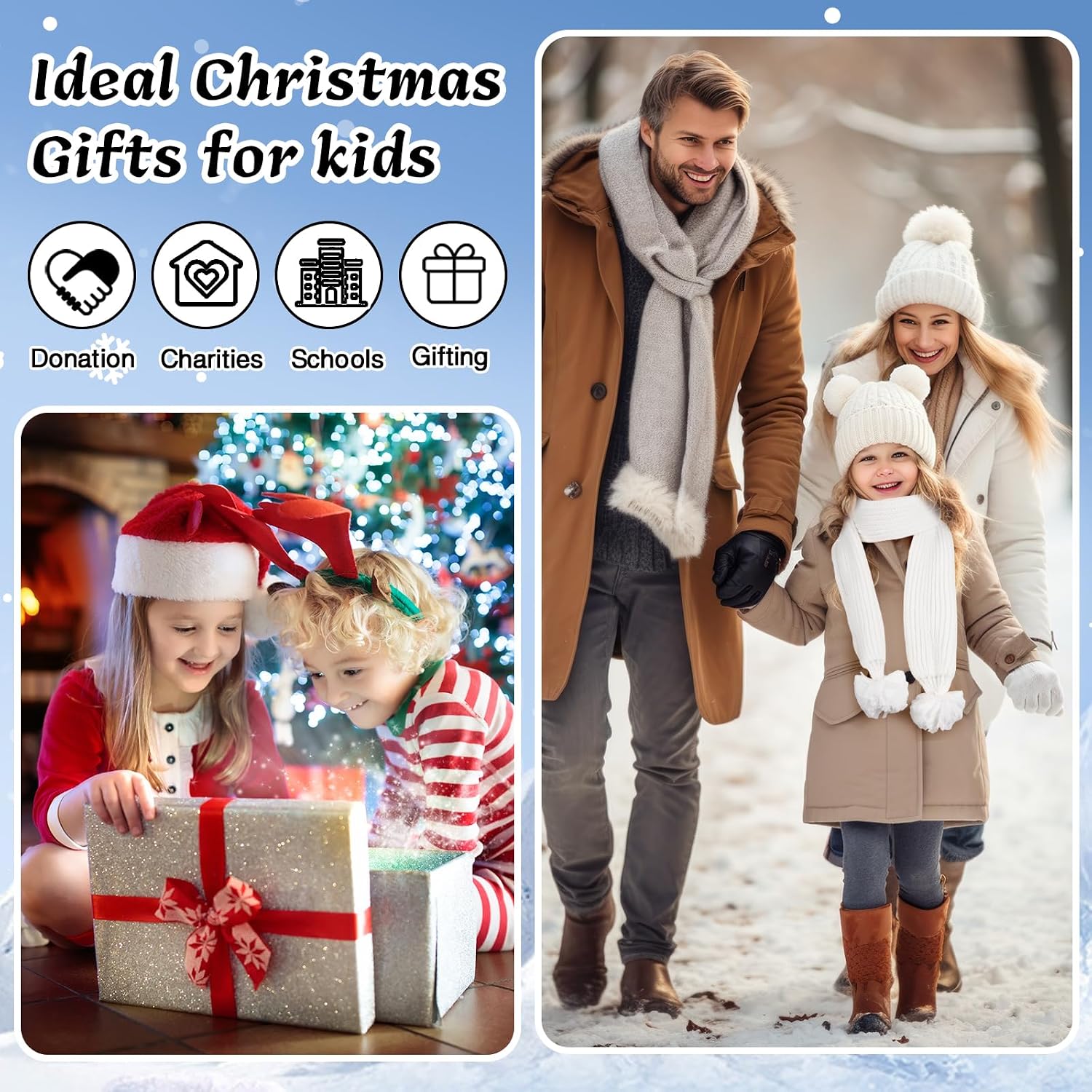 Newcotte 12 Pcs Kids Knitted Winter Hat Gloves Scarf Set Thick Warm Fleece Lined Pompom Beanie Scarf Gloves for Girls Boys