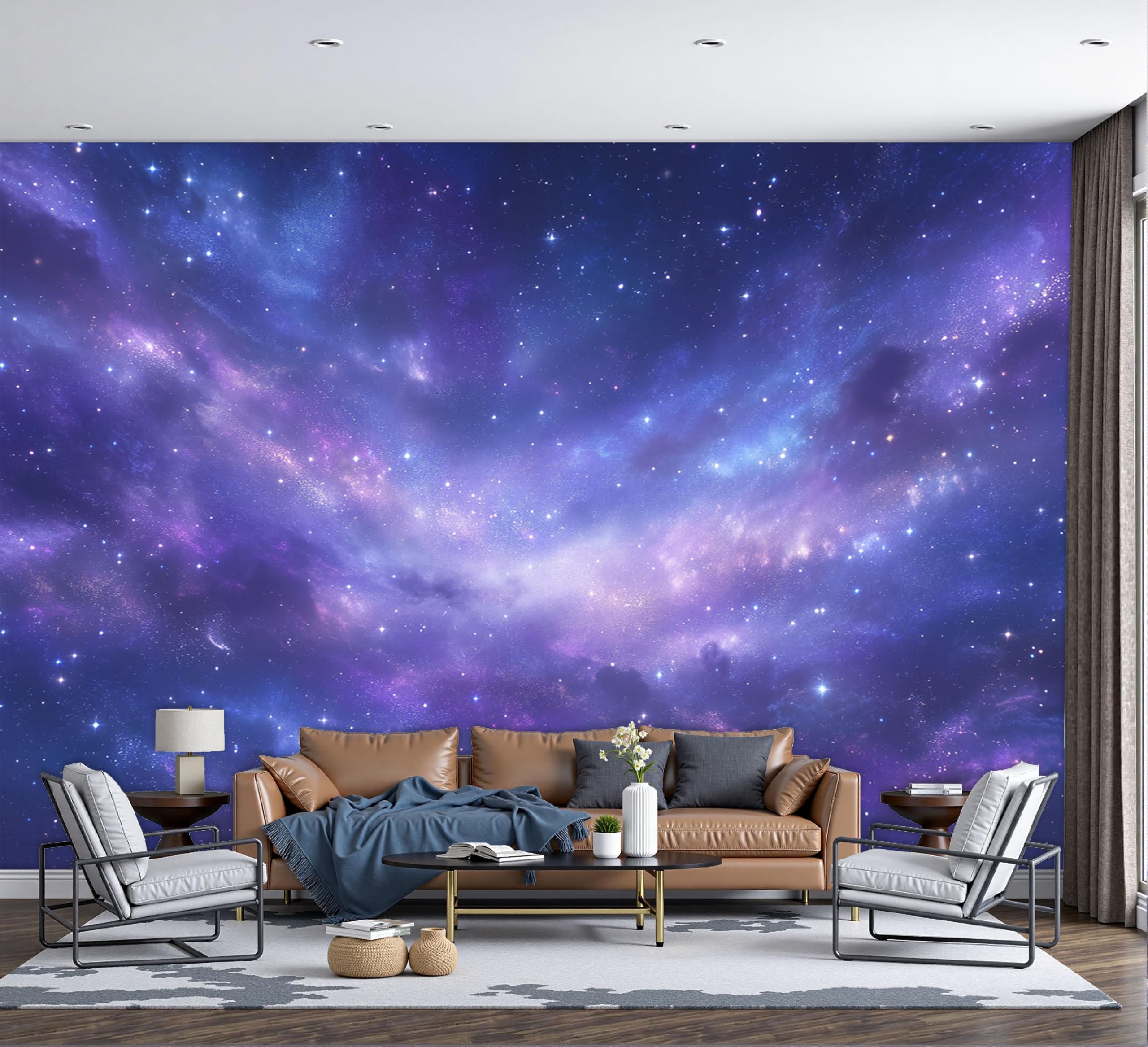 Papier peint panoramique en soie violette avec fresque murale 3D de 300x210cm