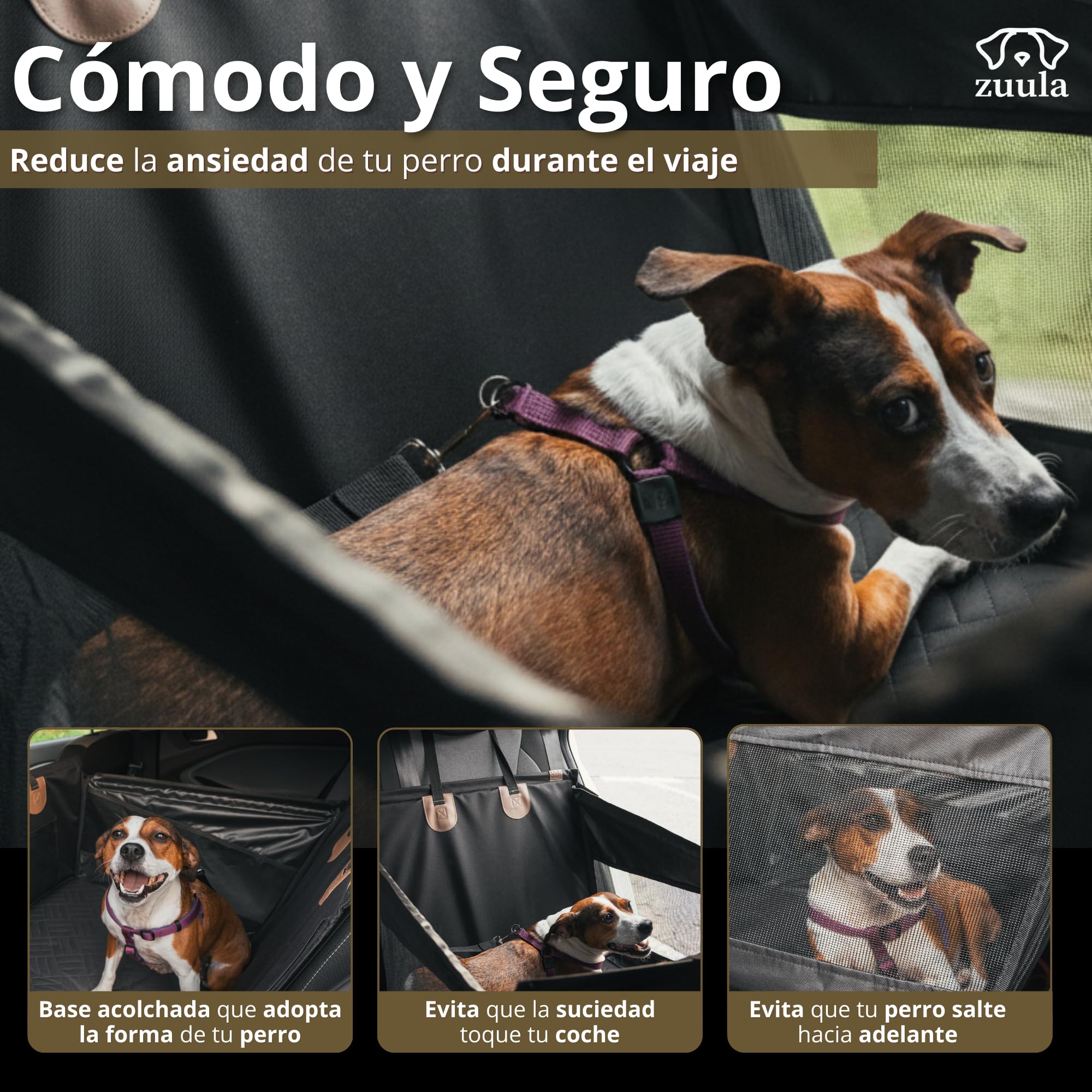 Asiento Coche Perro Mediano – Asiento Impermeable, Base Rigida, Acolchado, Ventilado - Dog Car Seat - No Deja Pelos – Seguro y Resistente - Viajes y Escapadas – Silla Perro Coche Robusto hasta 25 Kg