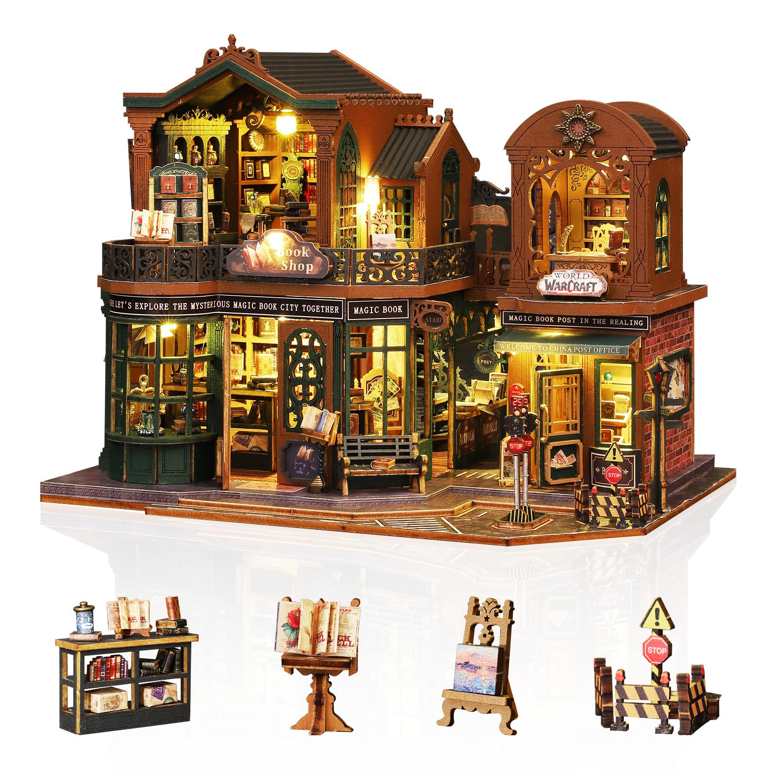 Cuteefun Miniatura Casa delle Bambole Kit, Dollhouse in Legno con LED, Kit Casa Minuscola per Adulti da Costruire, Regali Unici per Compleanni, Natale (Città Libro Crepuscolo)