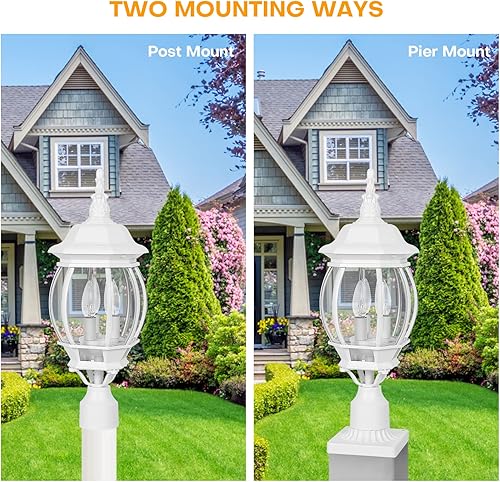 Miniatura 5 de Krychilier - Poste de lámpara para exteriores, montaje en muelle de 3 luces, montaje de poste tradicional con acabado blanco, farol blanco exterior