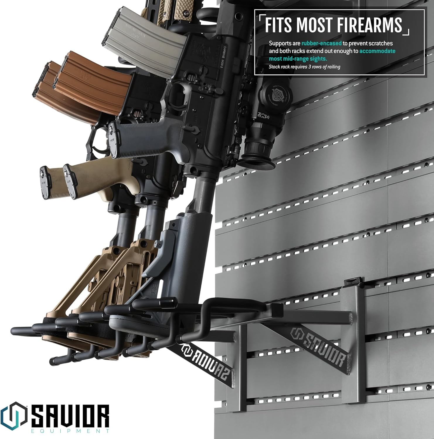 Savior Equipment Wall Rack System Tactical 6-Rifle Carbine Shotgun Storage Wall Mount Hanger, Heavy-Duty Steel Modular Firearms Gun Wall Gear Accessories Organizer