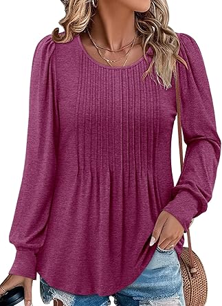 BETTE BOUTIK Long Sleeve Shirts for Women Fall Tops Dressy Blouses Crewneck Tunic Tops for Leggings S-3XL