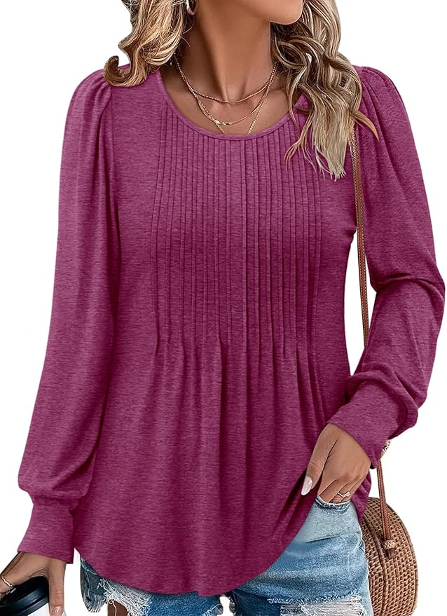 BETTE BOUTIK Long Sleeve Shirts for Women Fall Tops Dressy Blouses Crewneck Tunic Tops for Leggings S-3XL