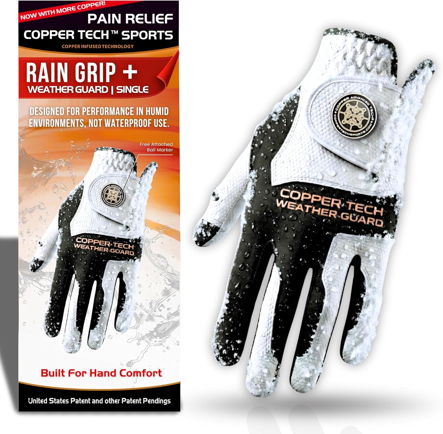 Copper Tech Plus Rain Golf Gloves Men Left Hand or Right Hand (Single) | Water-Enhanced Golf Rain Gloves for Men | Joint Support Ergonomic Copper Compression