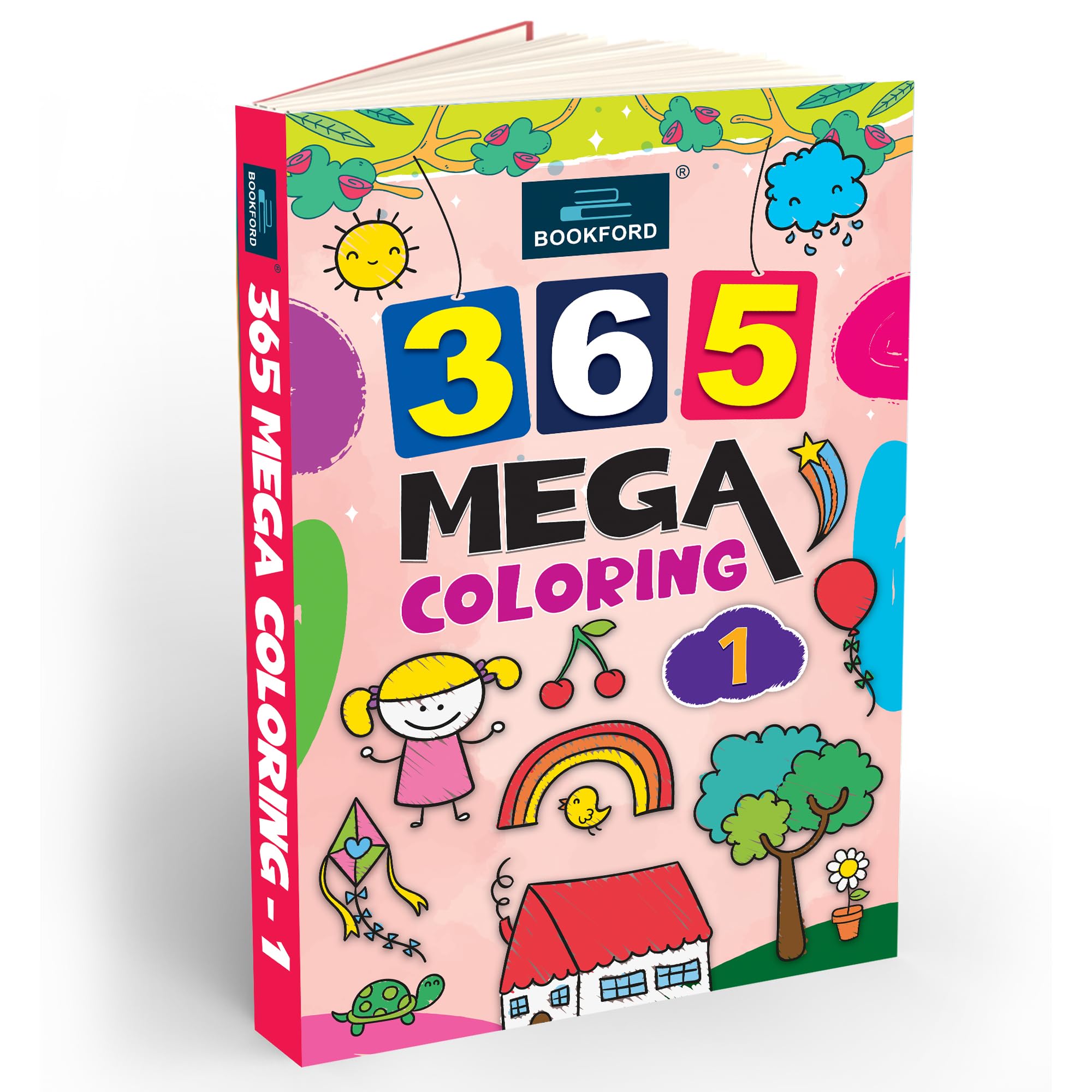 365 Mega Coloring book Part 1 for kids and Childrens - Fun Drawing, Painting and Creative Art with Animals, Vehicles, Plants, Clowns, Boosts ... and Hand-Eye Coordination - Age 2+ Years