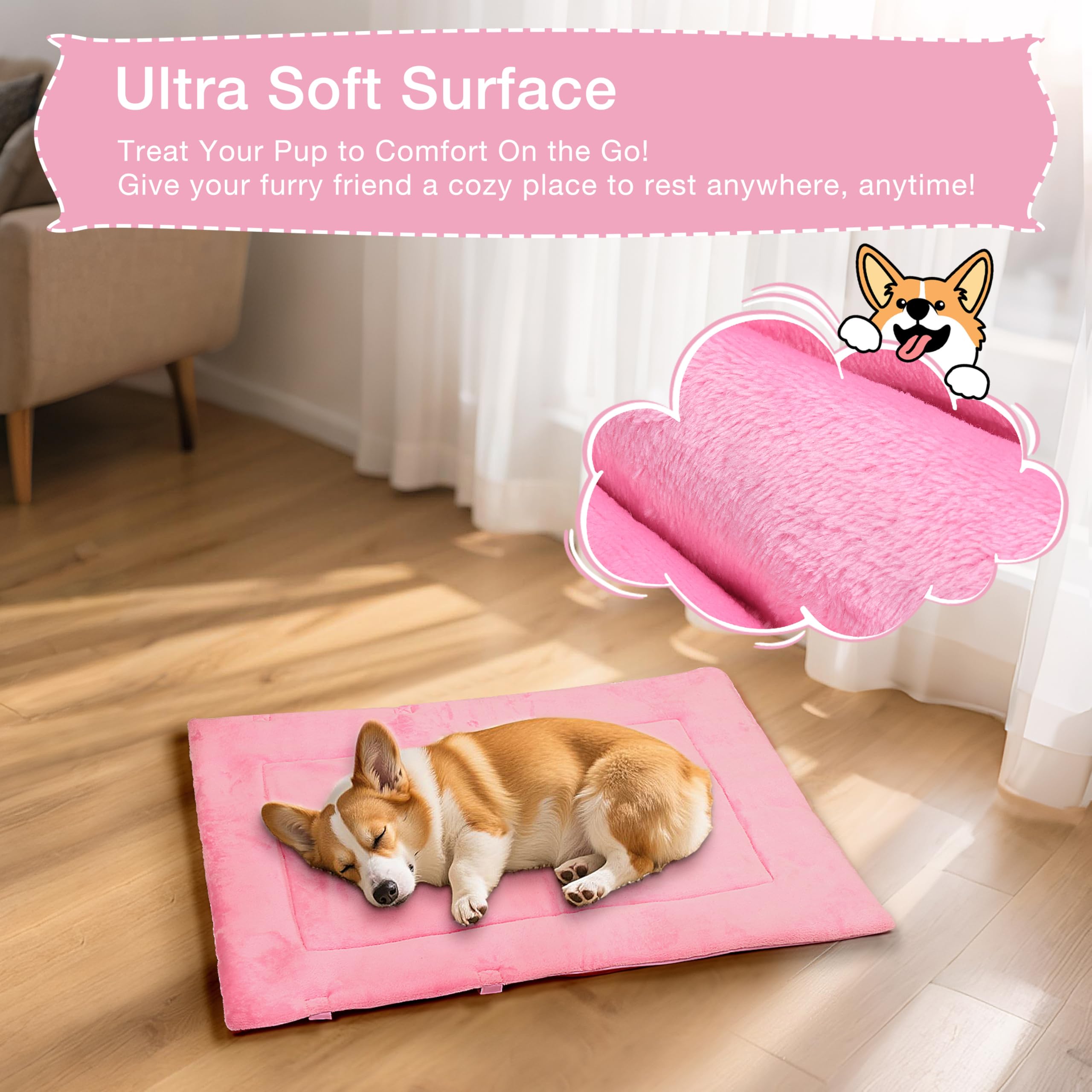 Coperta Impermeabile per Cani da Viaggio 80 x 60 cm, Tappetino per Cani da Esterno, Cuscino Lavabile per Cani da Portare Via, Letto Pieghevole per Cani da Viaggio, Auto, Campeggio, Rosa