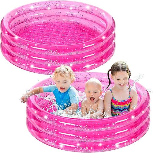 Miniatura 1 de Paquete de 2 piscinas inflables para niños de 47 pulgadas, redondas, 3 anillos, piscina inflable de plástico con fondo acolchado con purpurina