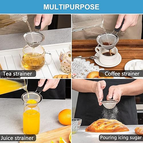 Miniatura 2 de Colador de malla fina, tamiz redondo de 3.4 pulgadas, coladores de té para té suelto, colador de café, colador de alimentos, colador de jugo y mucho