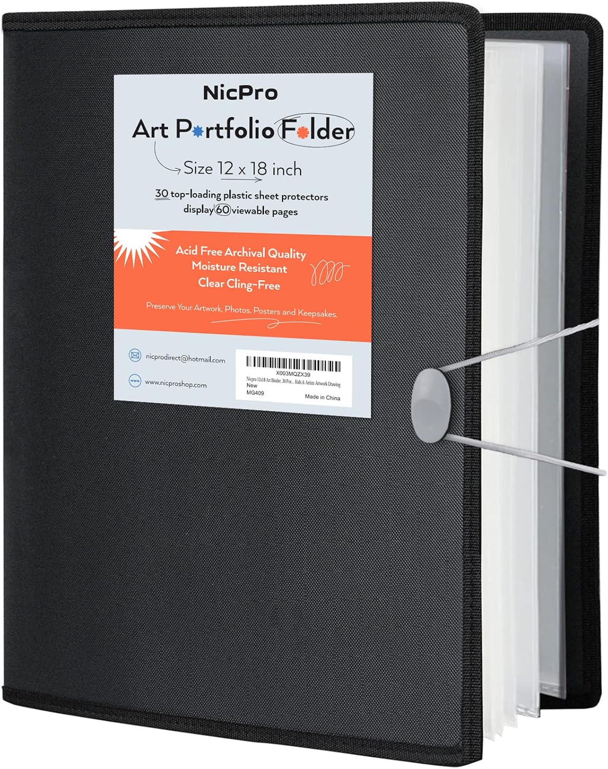 Nicpro 12x18" Art Portfolio Folder, 30 Pockets Display 60