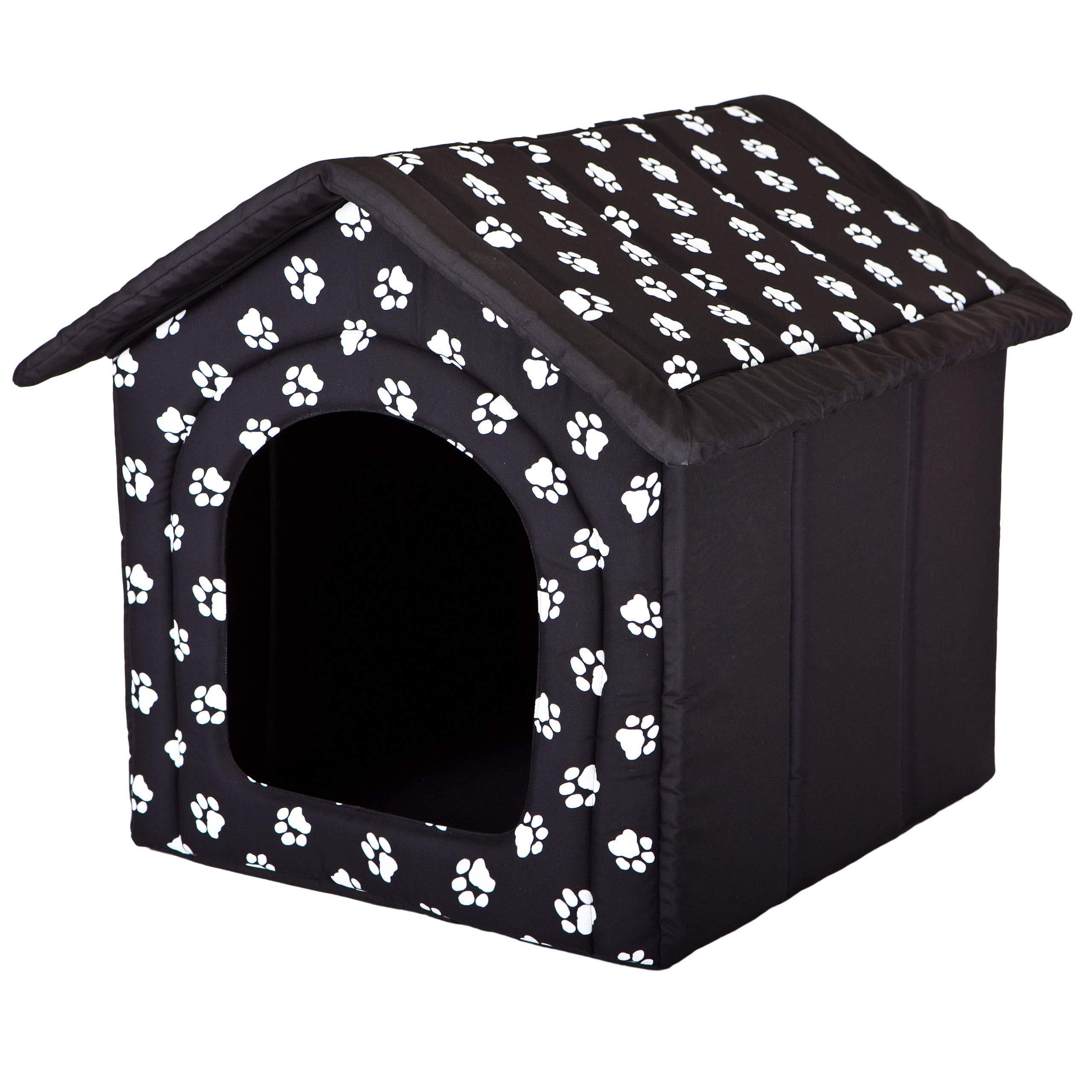Pillowprim Hundehütte Hundehöhle Hundebett Hundehaus Katzenhöhle mittle M - 44x38 cm schwarz mit Pfoten