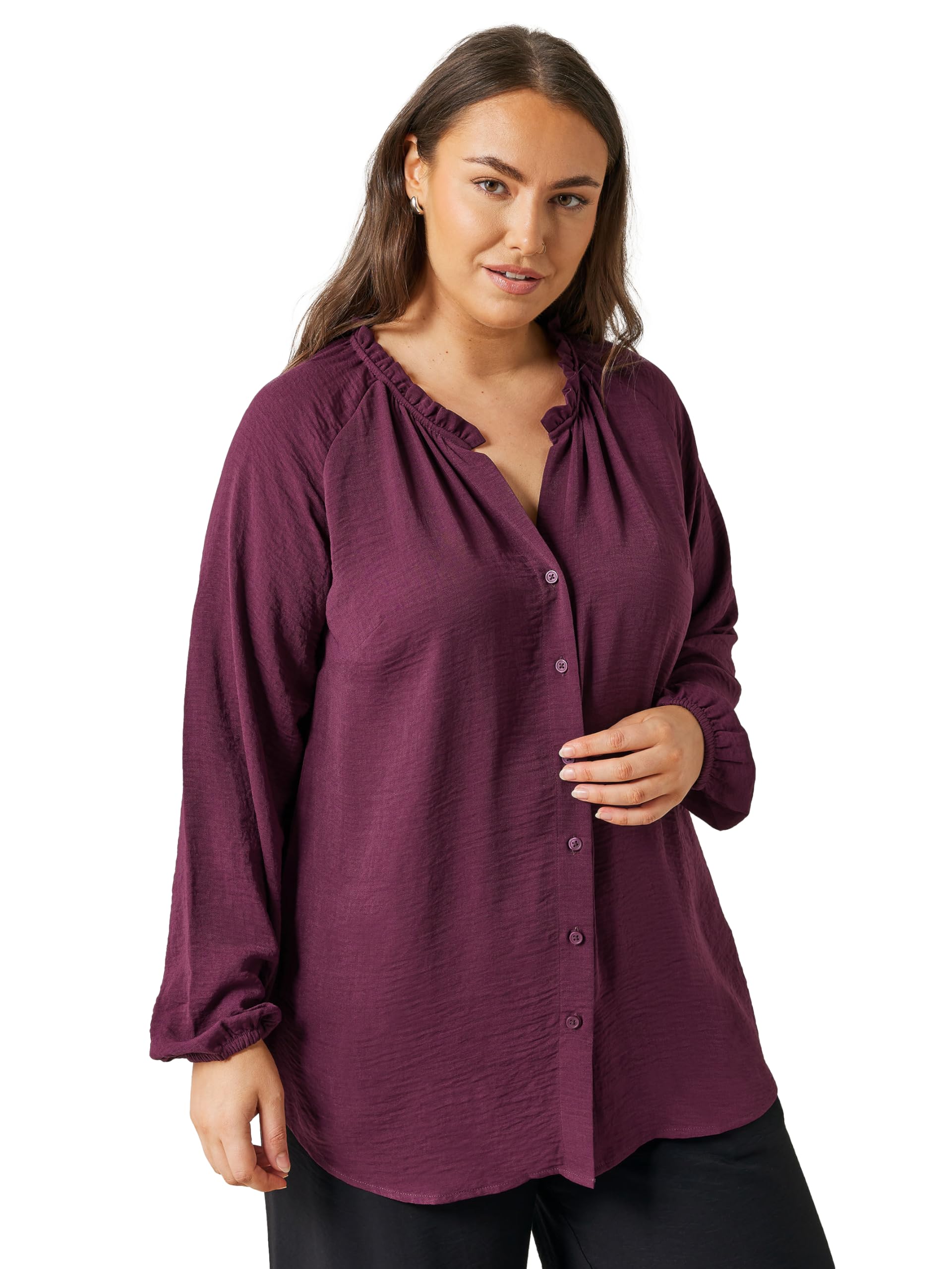 Evans Women's Red Plus Burgundy Frill Neck Blouse Size 26-28