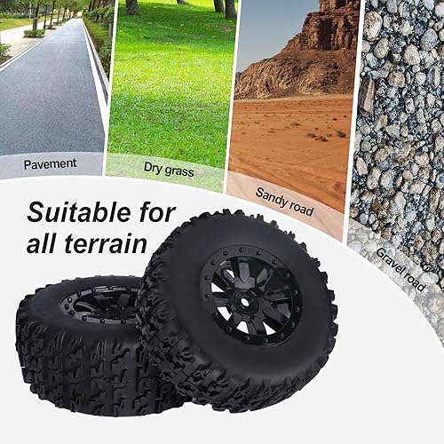 Miniatura 10 de HobbyPark Neumáticos y ruedas RC prepegados de 0.472 in hexagonal para escala 1/10 RC Short Course Truck Traxxas Slash 4x4 2WD BL-2S, Redcat