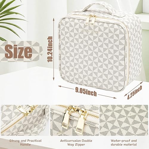 Vista 43 de Estuche de viaje de maquillaje con espejo luz LED 3 brillo ajustable, bolsa de cosméticos grande, almacenamiento portátil, partición ajustable, Roses