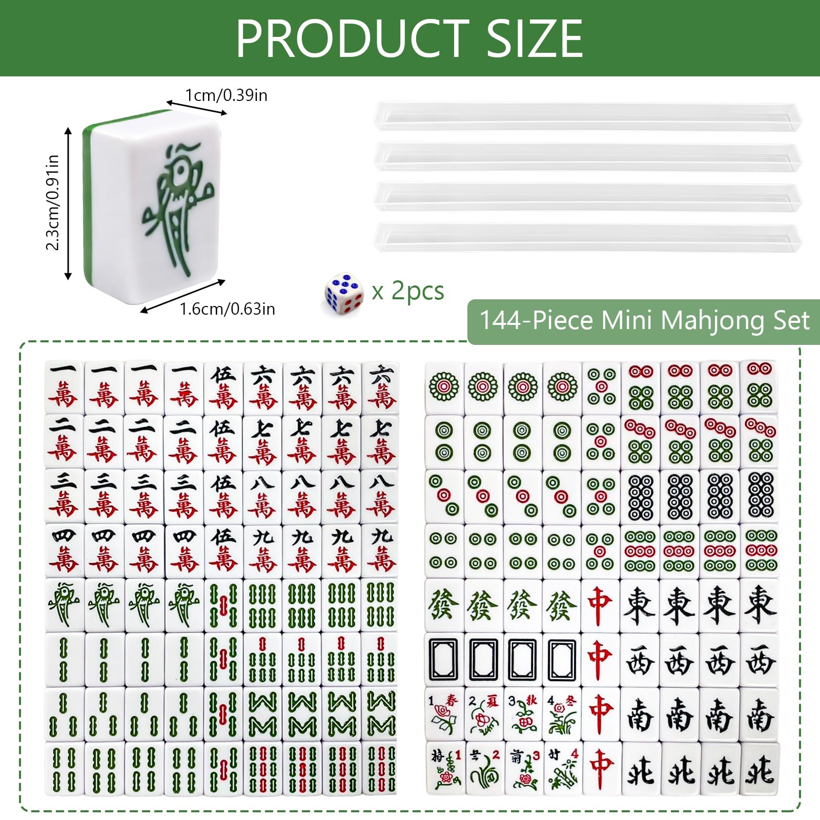 Mini Mahjong Portatile, Gioco Mahjong Cinese con 144 Tessere, Set Tradizionale da Tavolo Compatto per Viaggio, Famiglia, Tempo Libero (Verde)