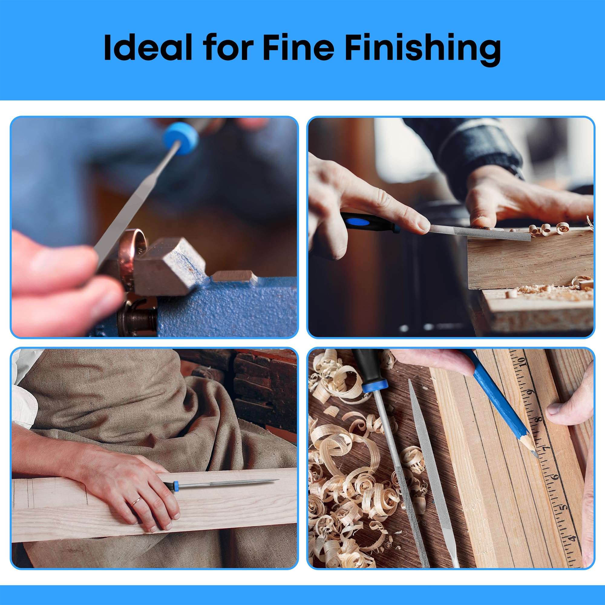 6 pc Needle File Set for Wood, Metal, Plastic and Jewellery - 150x3mm - Small Round, Half-Round, Square, Triangle, Flat and Flat Pointed Files