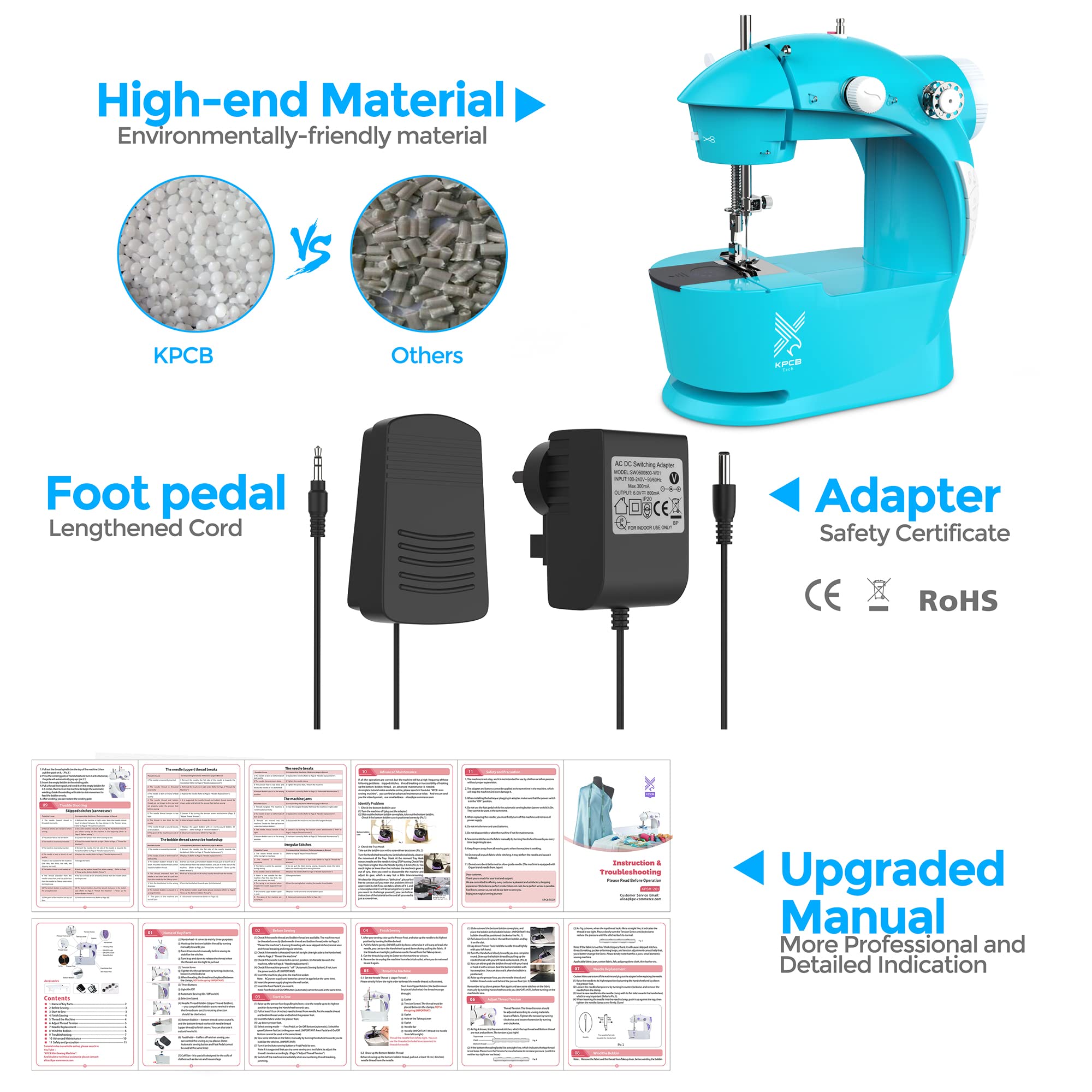 KPCB Sewing Machine Set with 42PCS Sewing Kit Mini Electric Sewing Machine (Blue)