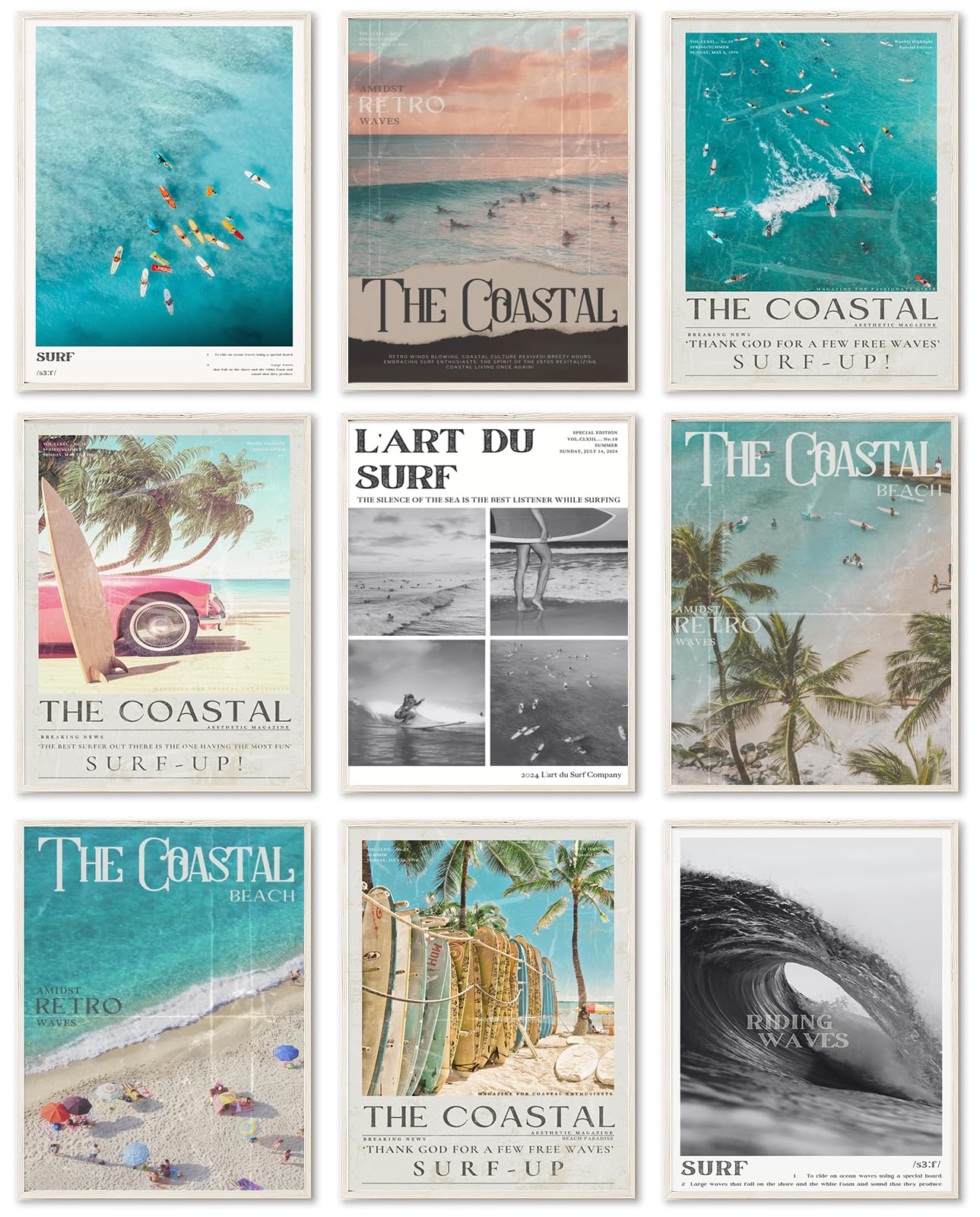 Uniro Coastal Cowgirl Decor Aesthetic, Coastal Granddaughter Room Decor, Trendy Beachy Wall Decor Beachy Summer Poster Poster Pictures, Retro Newspaper Beach Wall Art Prints Preppy Surf Up Posters for Teen Girls Room Decor, Dorm Bedroom Apartment- UNFRAMED