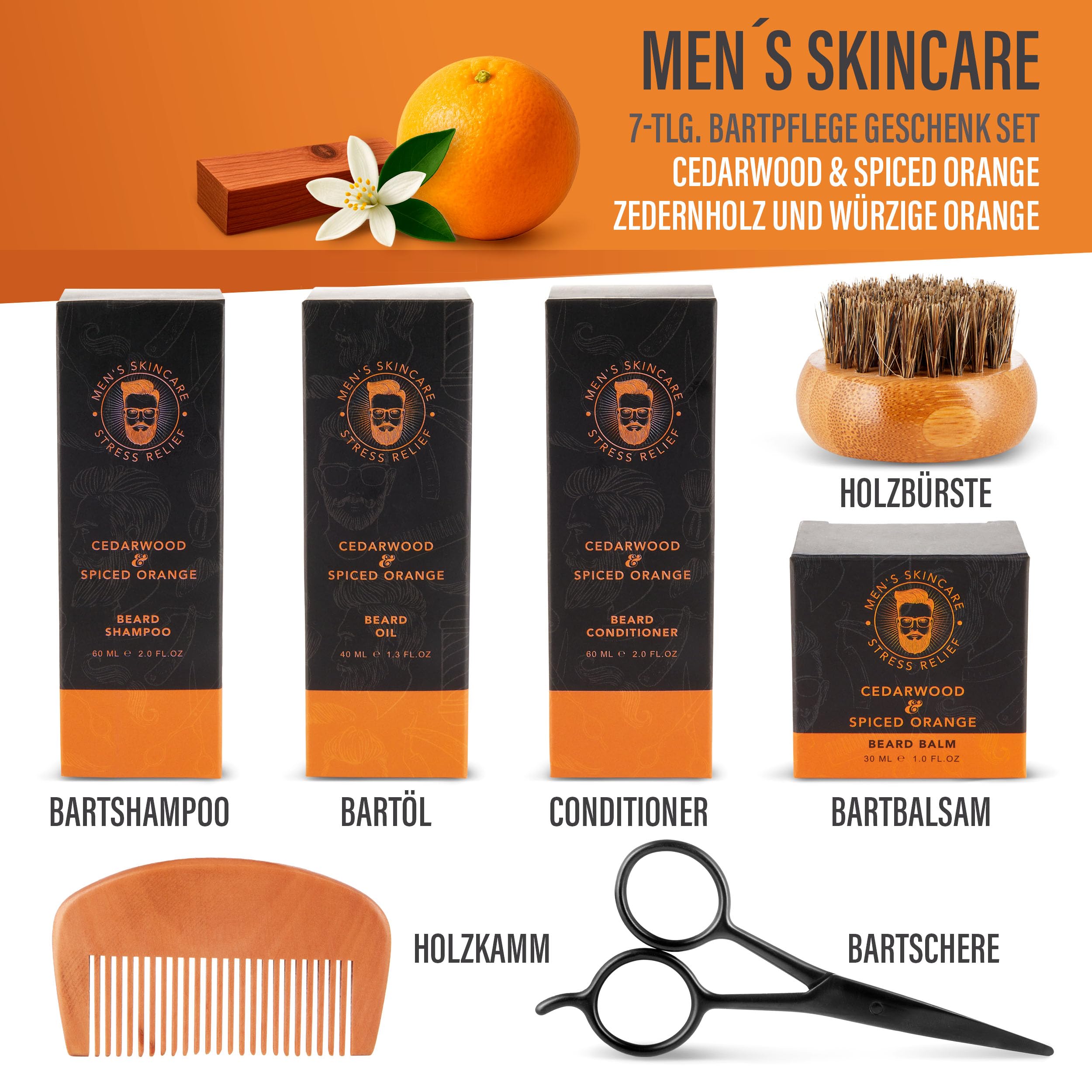 BRUBAKER Kit de Barba de 7 Piezas con Champú para Barba, Acondicionador para Barba, Aceite, Bálsamo, Cepillo para Barba, Peine, Tijeras para Barba - Regalos Hombres - Kit de Mantenimiento para Barba