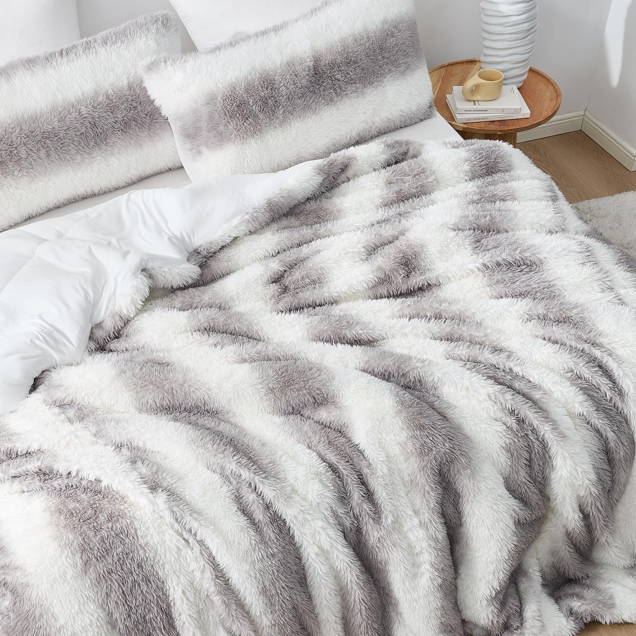Byourbed Striped Chunky Bunny Bare - Coma Inducer® Oversized Queen Comforter - Gray and White