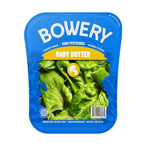 Bowery Lechuga de mantequilla de bebé, 4 oz Cultivado localmente, Butterhead, liso y crujiente, cero pesticidas, hojas verdes, sin necesidad de