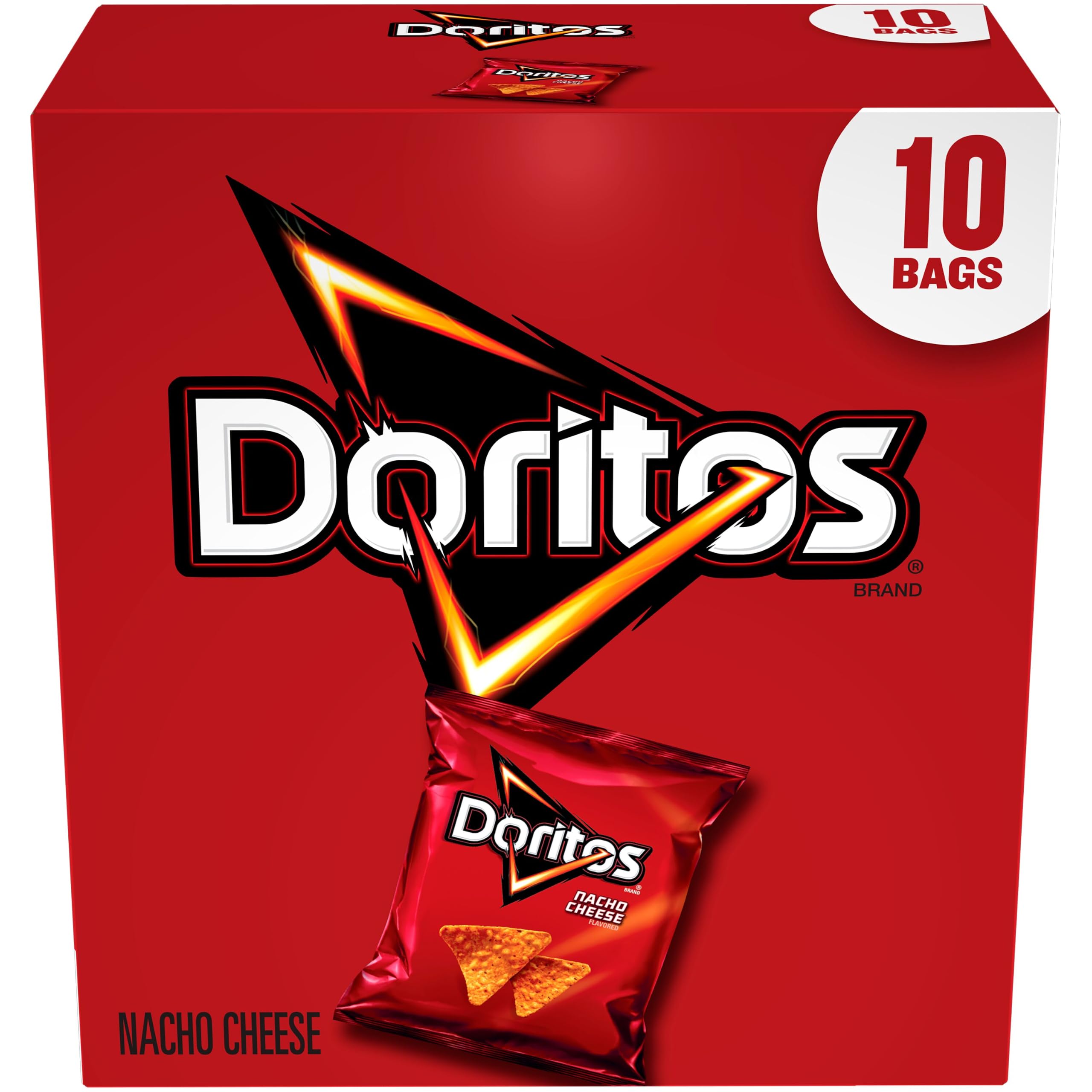 Doritos Tortilla Chips, Nacho Cheese, 1oz Bags (10 Pack)
