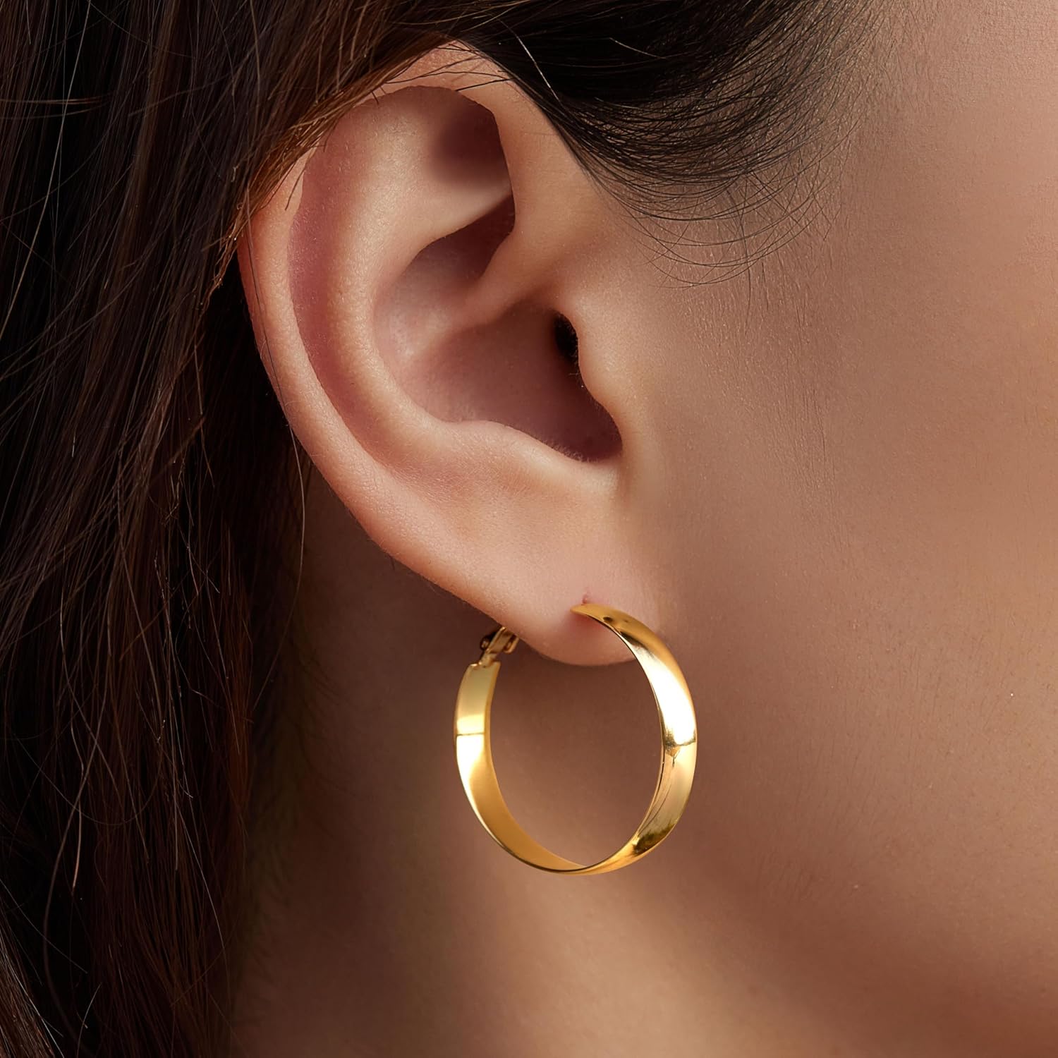 5mm Wide Large Gold Hoop Earrings for Women, 14k Real Gold Post Lightweight Earrings, Lightweight Big Hoops Hypoallergenic Jewelry 25mm/30mm/40mm - Image 4