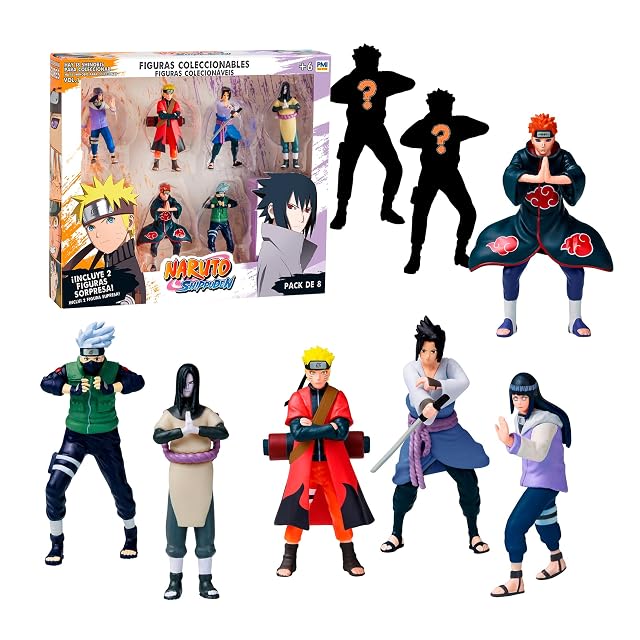 Bizak Naruto Pack de 8 Figuras en Caja Deluxe, 7 cm, Incluye 2 Figuras Ocultas de Edición Especial