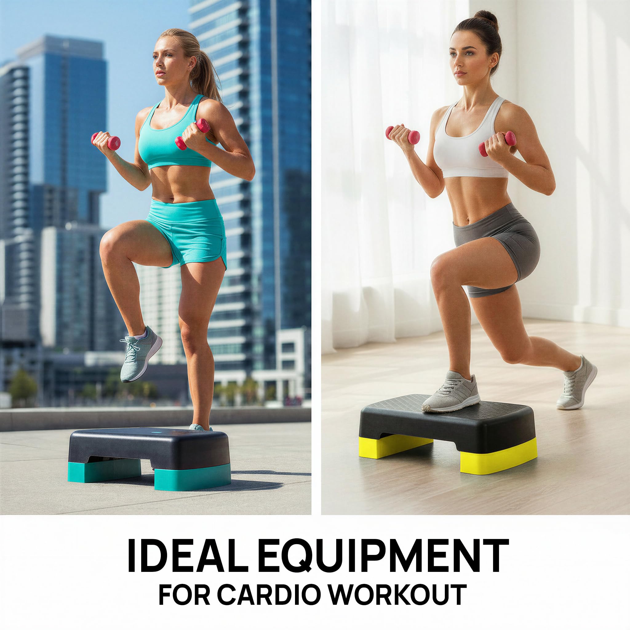 'Yes4All Aerobic Exercise Step Platform, 18inch with 4'' 6'' Adjustable Height Risers for Home Gym Fitness Workout'