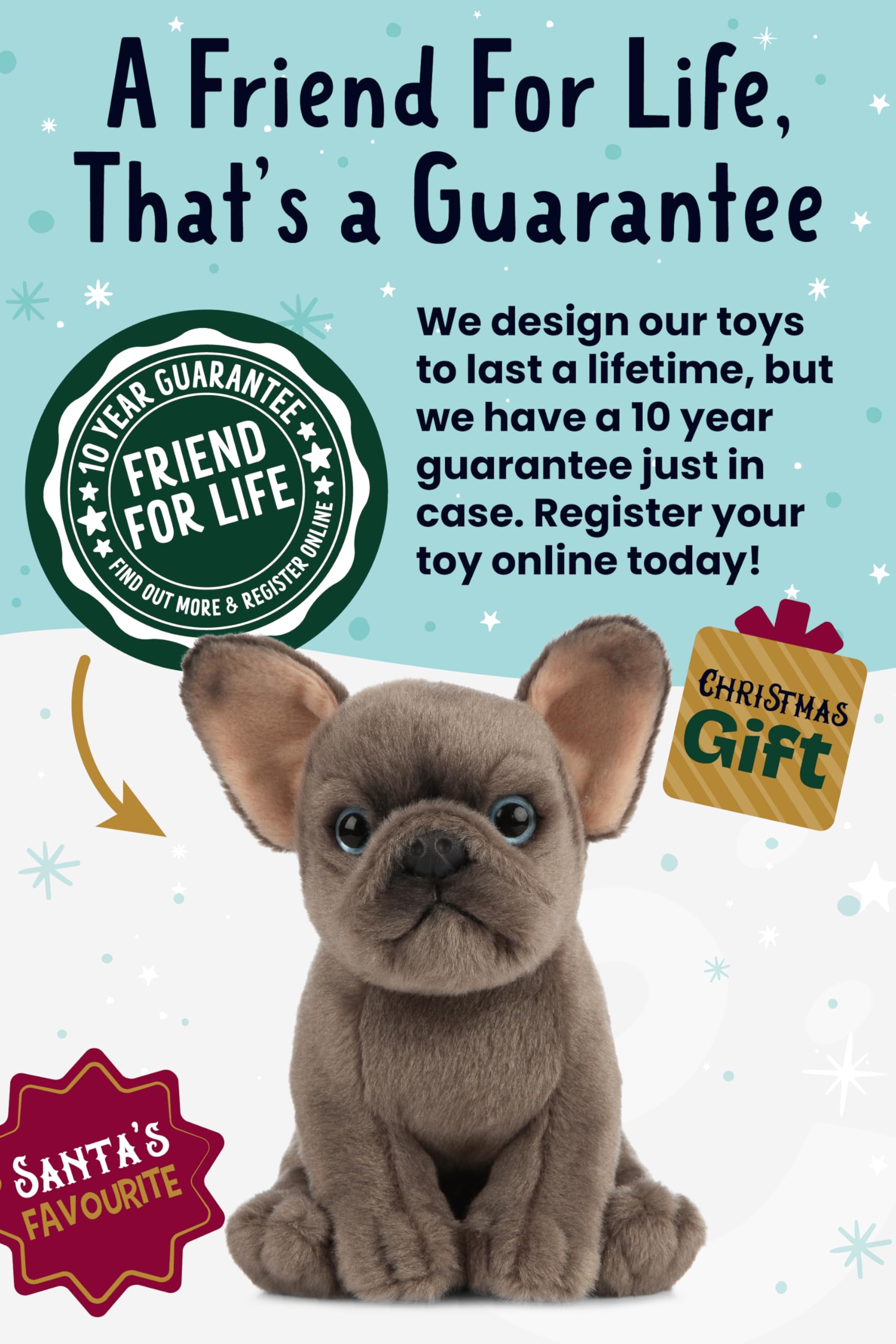 Living Nature French Bulldog Puppy, Realistic Soft Cuddly Dog Toy, Naturli Eco-Friendly Plush, 16cm, Brown, 16 cm - Image 4