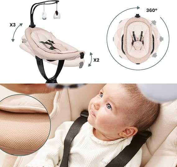 Babymoov Swoon Evolution Mocca-Connected Electric Baby Swing with Mobile App – Music Streaming, Voice Recording and Personalized Lullabies – 360° Seat – Newborn Reducer