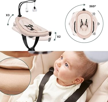 Babymoov Swoon Evolution Mocca-Connected Electric Baby Swing with Mobile App – Music Streaming, Voice Recording and Personalized Lullabies – 360° Seat – Newborn Reducer