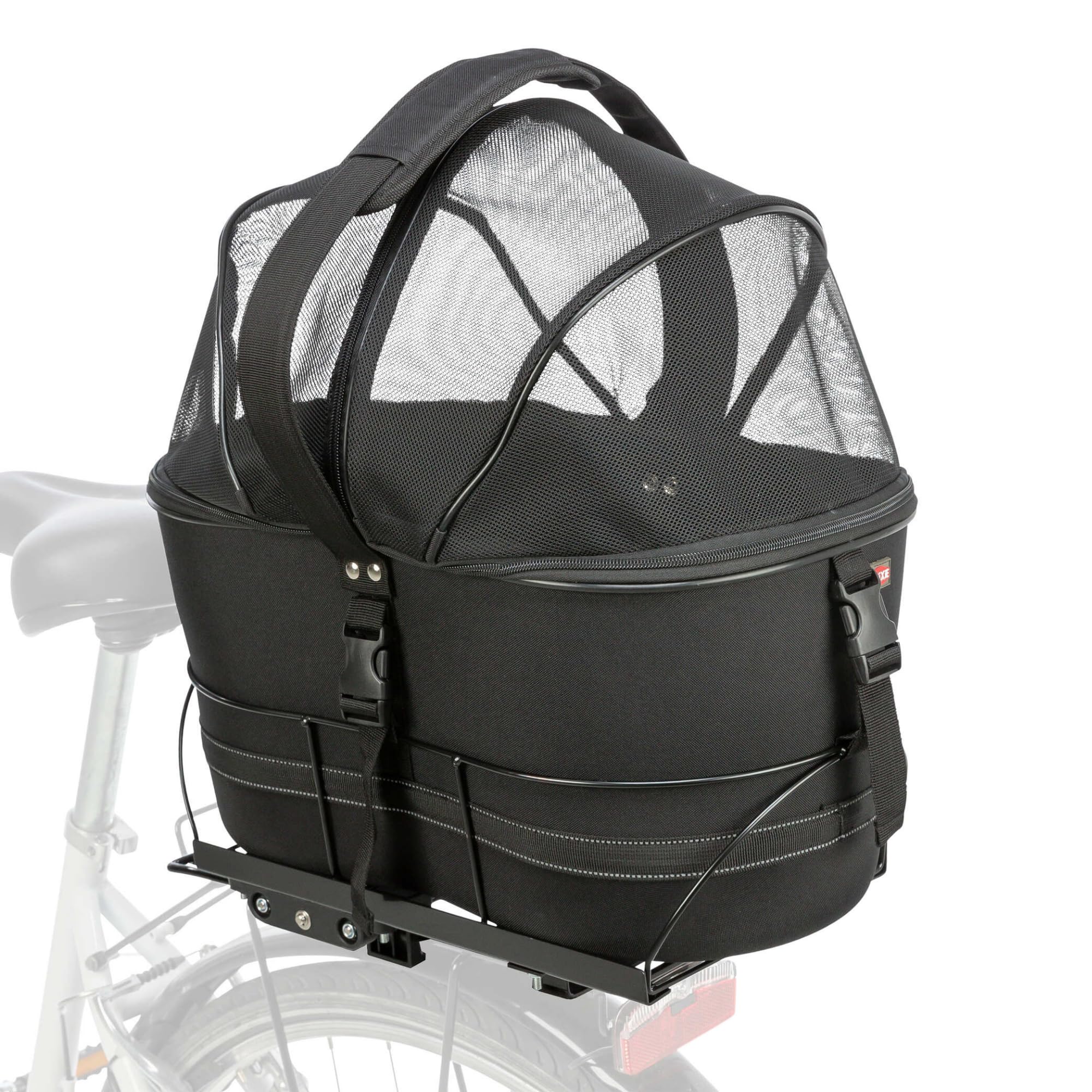 TRIXIE Hundefahrradkorb mit Netzhaube für Gepäckträger - schwarz 29 × 42 × 48 cm