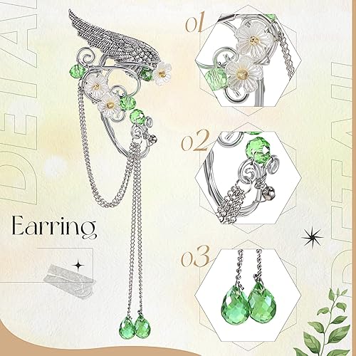 Miniatura 4 de Conjunto de cosplay de elfos de Halloween, corona de flores de hada, tocado con orejas de elfo, puños renacentistas, flores, hojas, elfos, alas