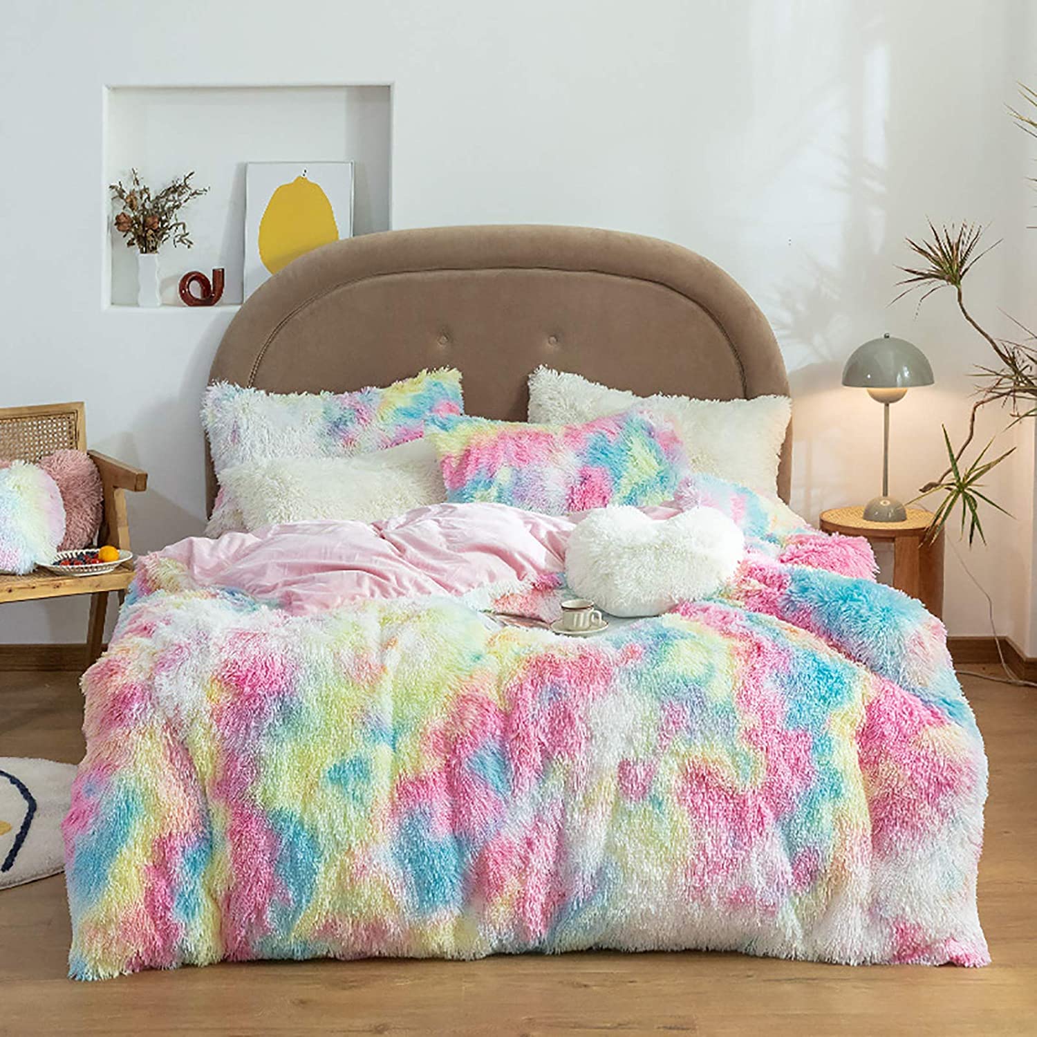 MGEMJMJ Solid Color Fluffy Duvet Cover,Winter Soft Fuzzy Faux Fur Quilt Cover With Zipper,Shaggy Flannel Comforter Cover(Size:180x200cm(71x79inch),Color:A)