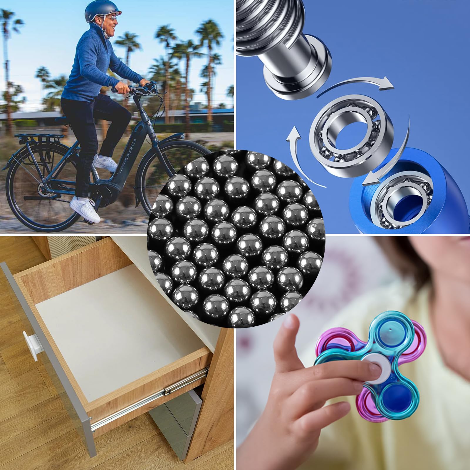 Cuscinetti a Sfera in Acciaio, 540 Pezzi Sfere Acciaio Cuscinetto Bici 2-10 mm, Sfere di Precisione per Cuscinetti in Acciaio Inox, Cromato Cuscinetto a Sfere Assortimento Kit per Biciclette