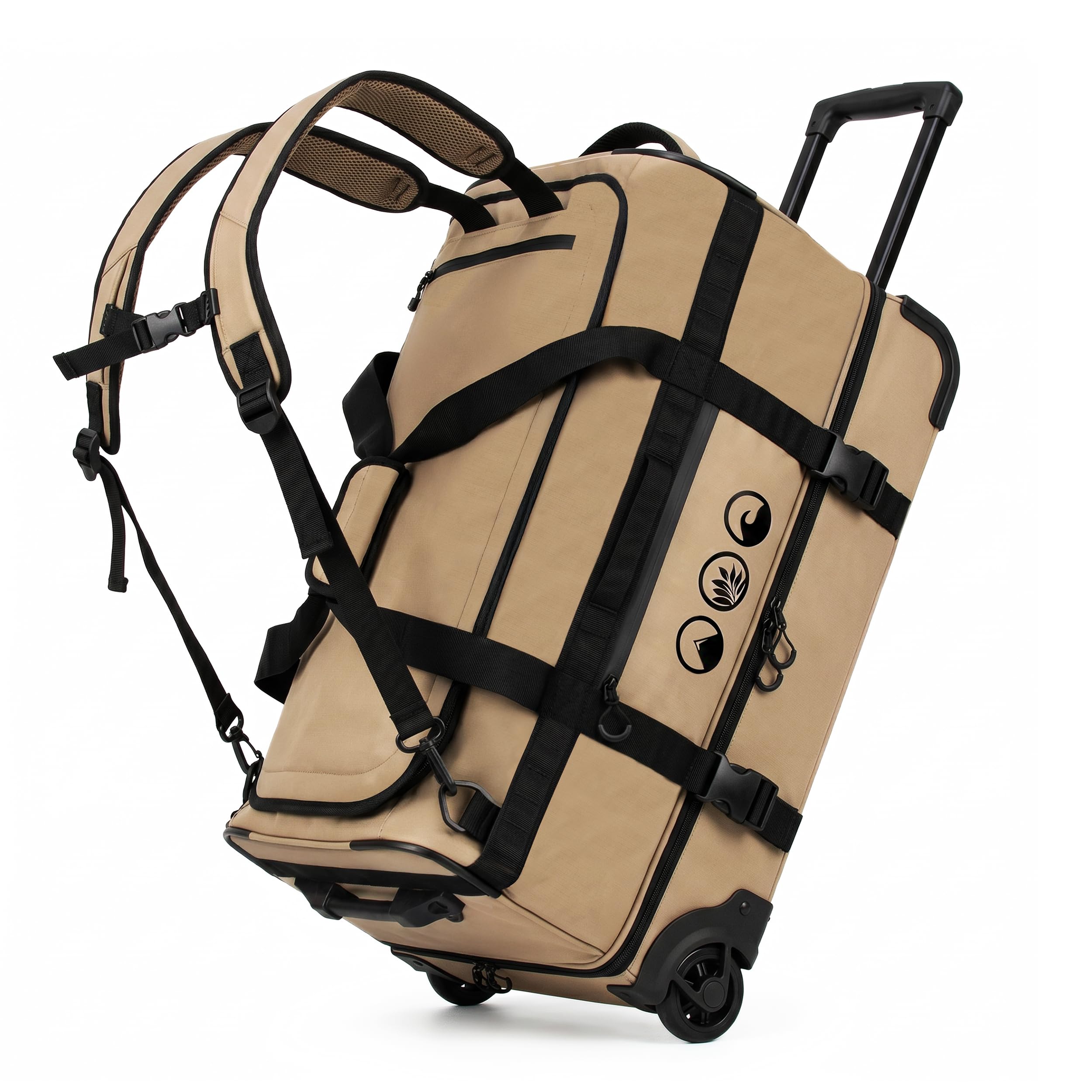 XL Reisetasche mit Rollen 3-in-1 Rucksack, Reisetasche und Trolley wasserabweisend | Flow mit Schuhfach und Schutzecken für Herren & Damen | Reise-Tasche aus hochwertigem Ripstop beige