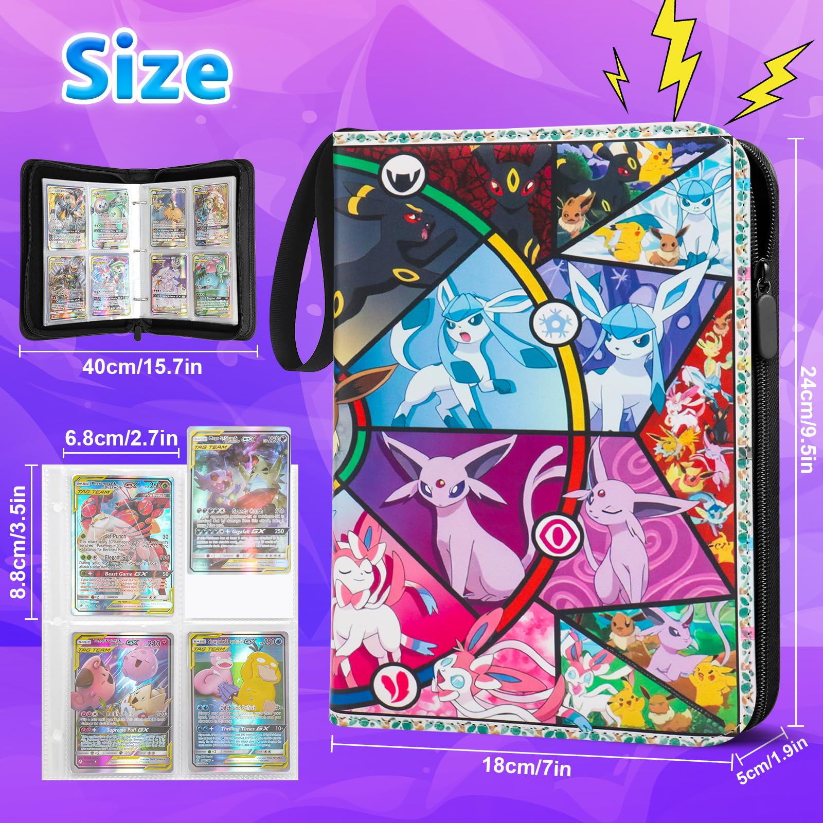 Card Binder 4 Pocket 50 Pages 400 Pockets Trading Card Binder,Portable Waterproof PU Card Binder Folder,Collectible Card Album This is the perfect for boys and girls - Image 3